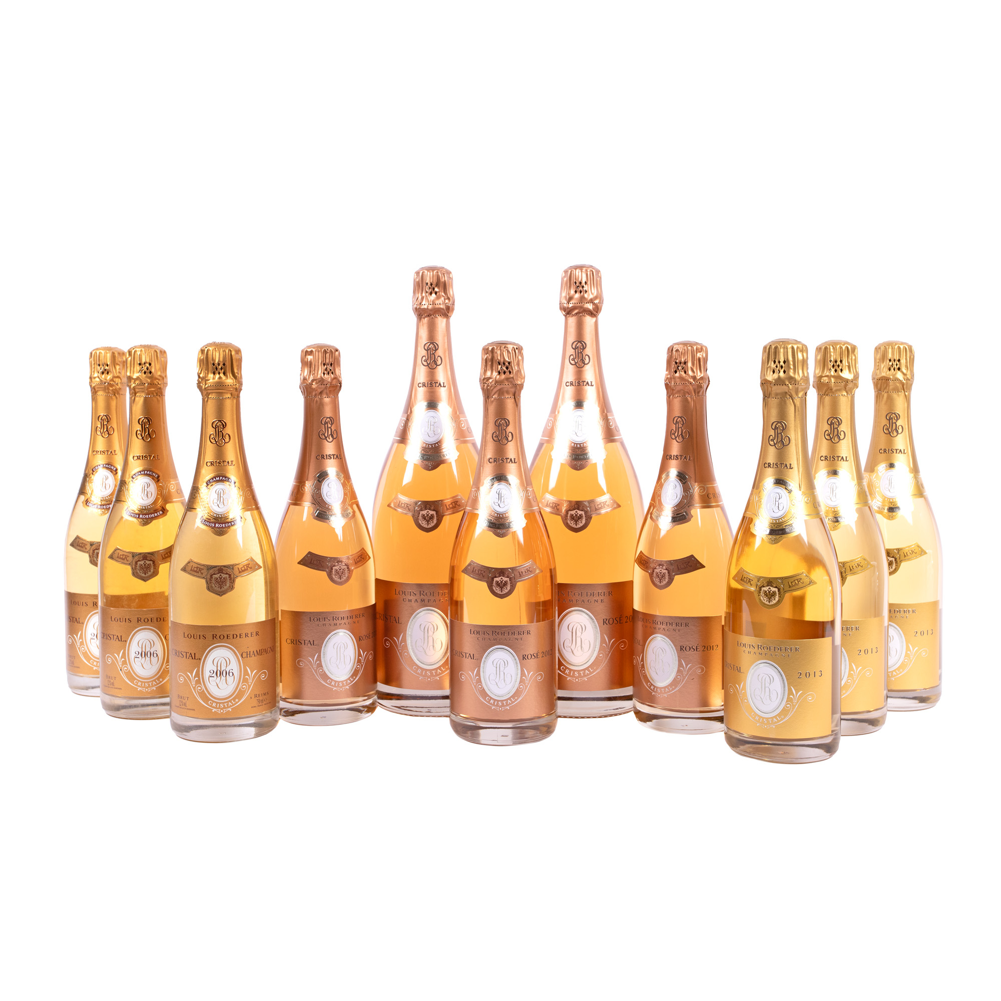 Lot of champagne consisting of Louis Roederer Cristal Brut 2013, 3b x 0.75, Cristal Rosé 2012, 3b x 0.75l, Cristal Rosé Magnum 2012, 2b x 1.5l, Cristal brut 2006, 3b x 0.75l