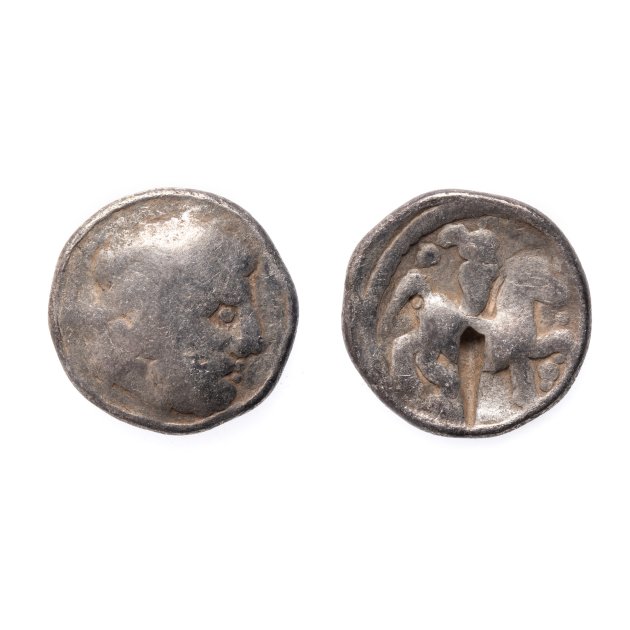Celtic Tetradrachm coin, Lower Danube, the effigy of Zeus on the