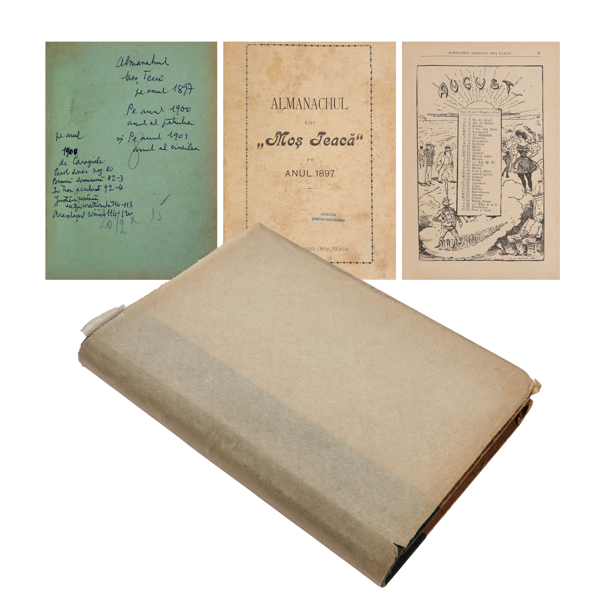 "Almanahul lui Moș Teacă pe anul 1897" ("Moș Teaca's Almanack for 1897"), Bucharest, from the collection of literary critic Șerban Cioculescu