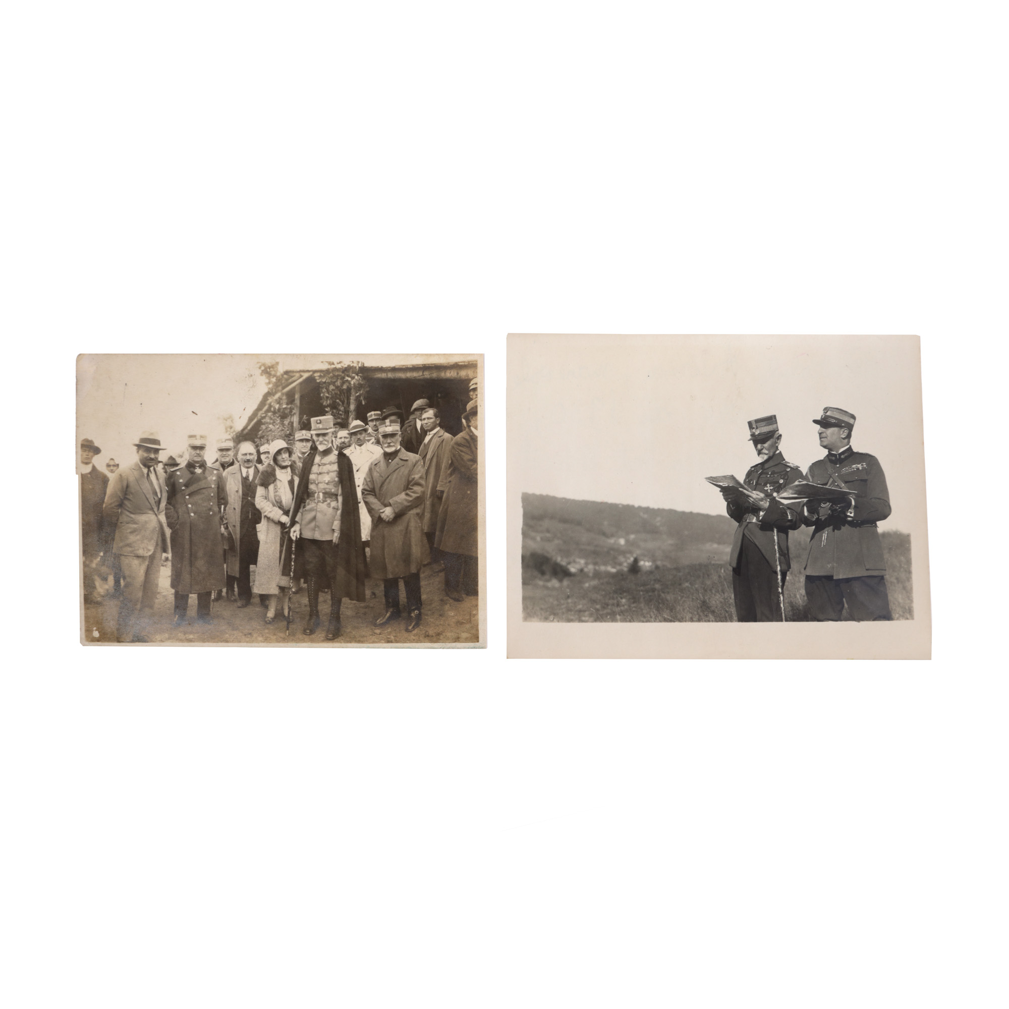 Set of two postcard photographs depicting Constantin Prezan and Alexandru Averescu, Sighișoara, approx. 1930