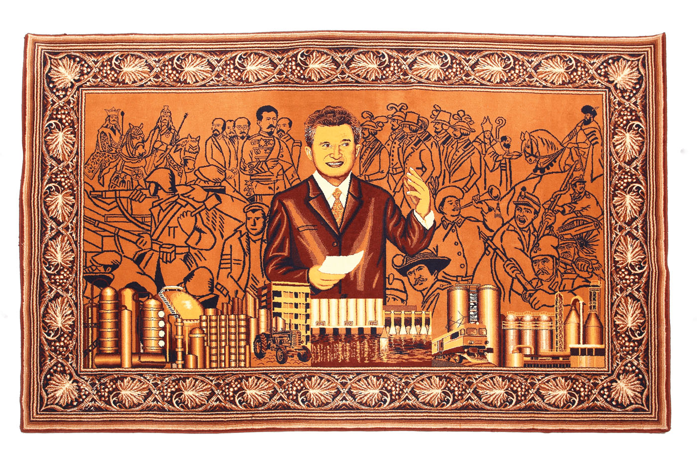 Covor din lână reprezentându-l pe Nicolae Ceaușescu, "Erou al Neamului", cca 1975