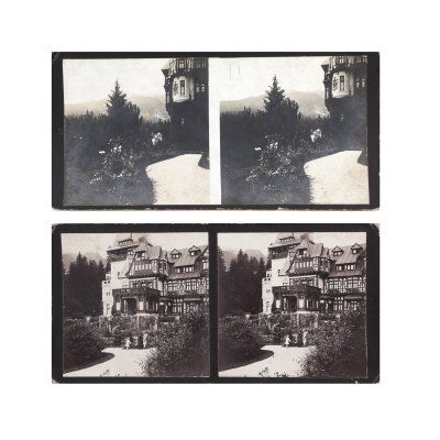 Set of two stereoscopic photographs depicting Peles Castle, approx. 1900