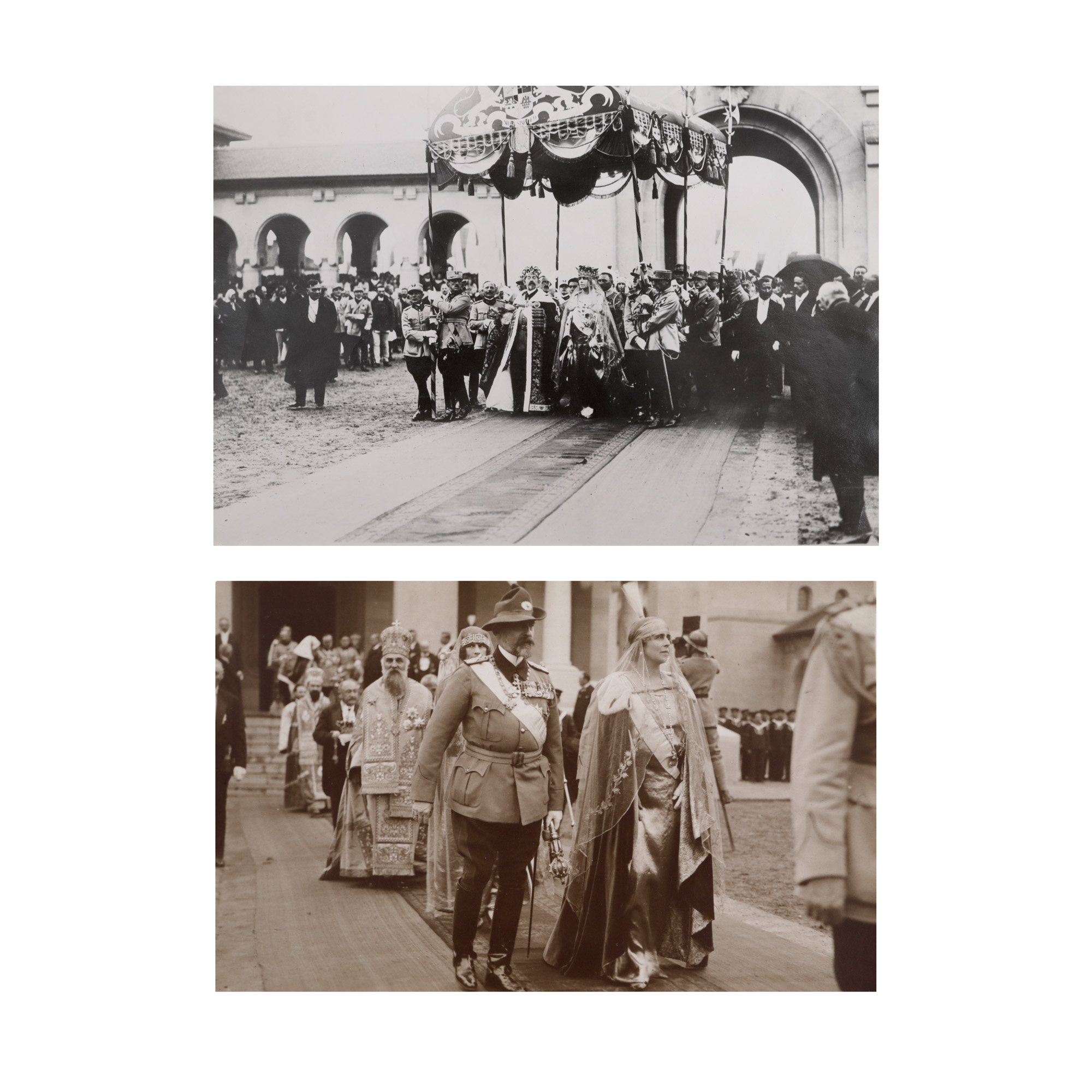 Set of photograph and postcard showing King Ferdinand and Queen Marie at the Coronation in Alba-Iulia, October 1922