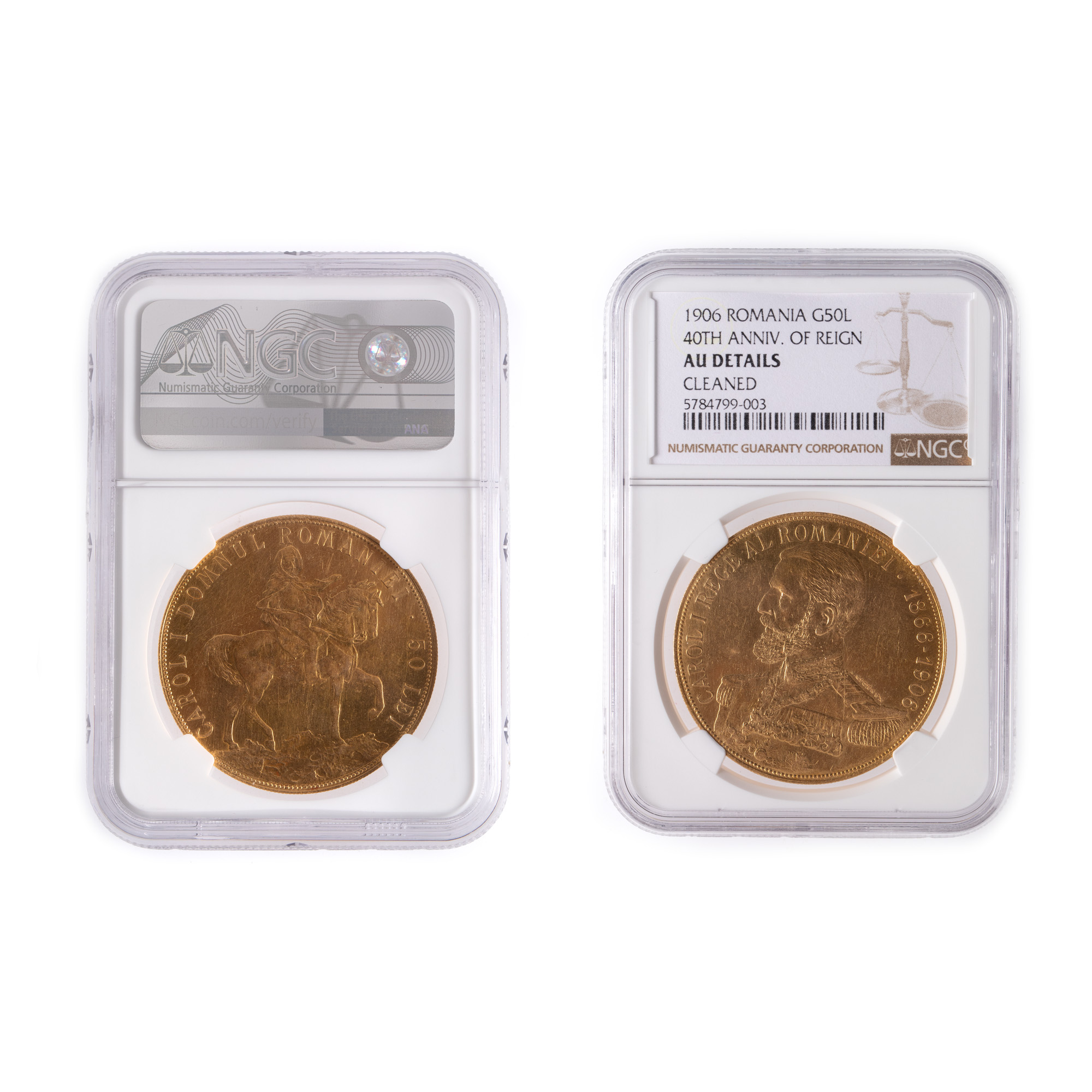 50 lei coin 1906, AU Details graded, gold