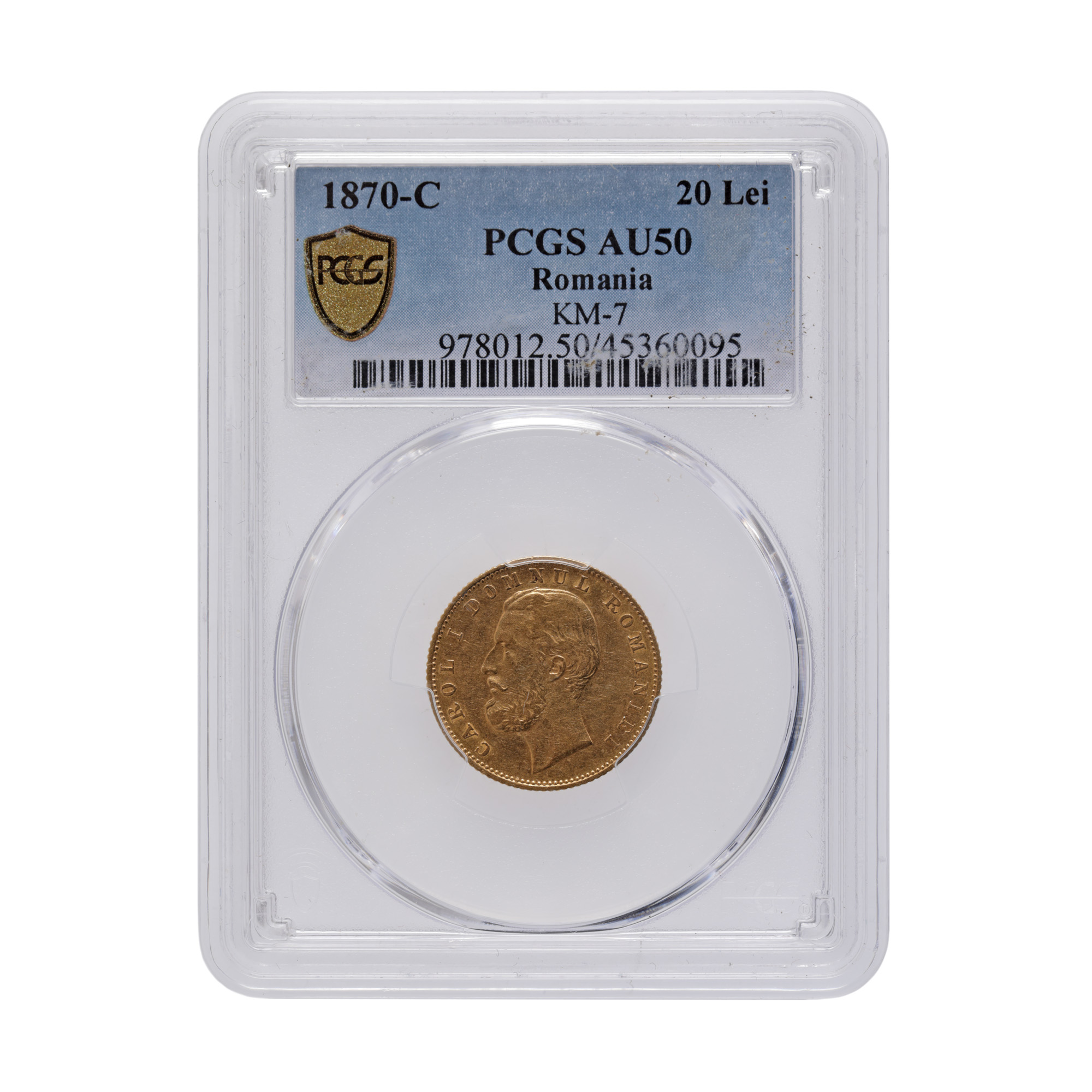 20 lei coin, 1870, AU 50 graded, gold