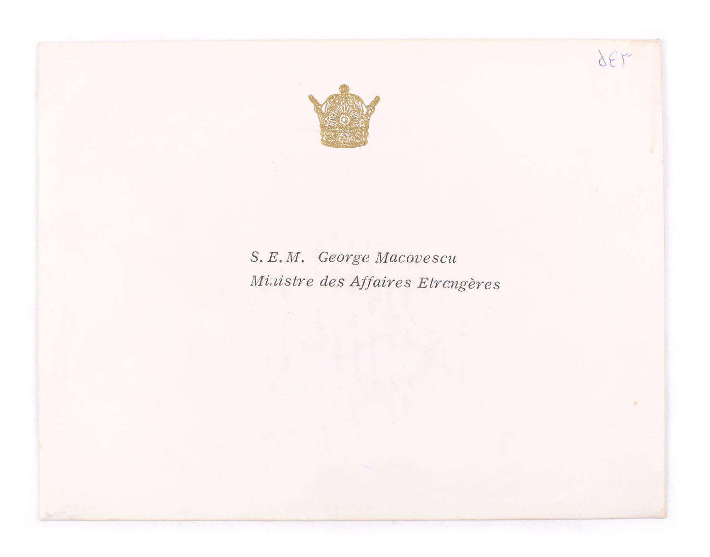 Invitaţie oficială la dineul organizat de Mohammad Reza Pahlavi, ultimul Shah al Iranului, adresată fostului ministru de externe George Macovescu, însoţită de plicul oficial, 27 noiembrie 1975