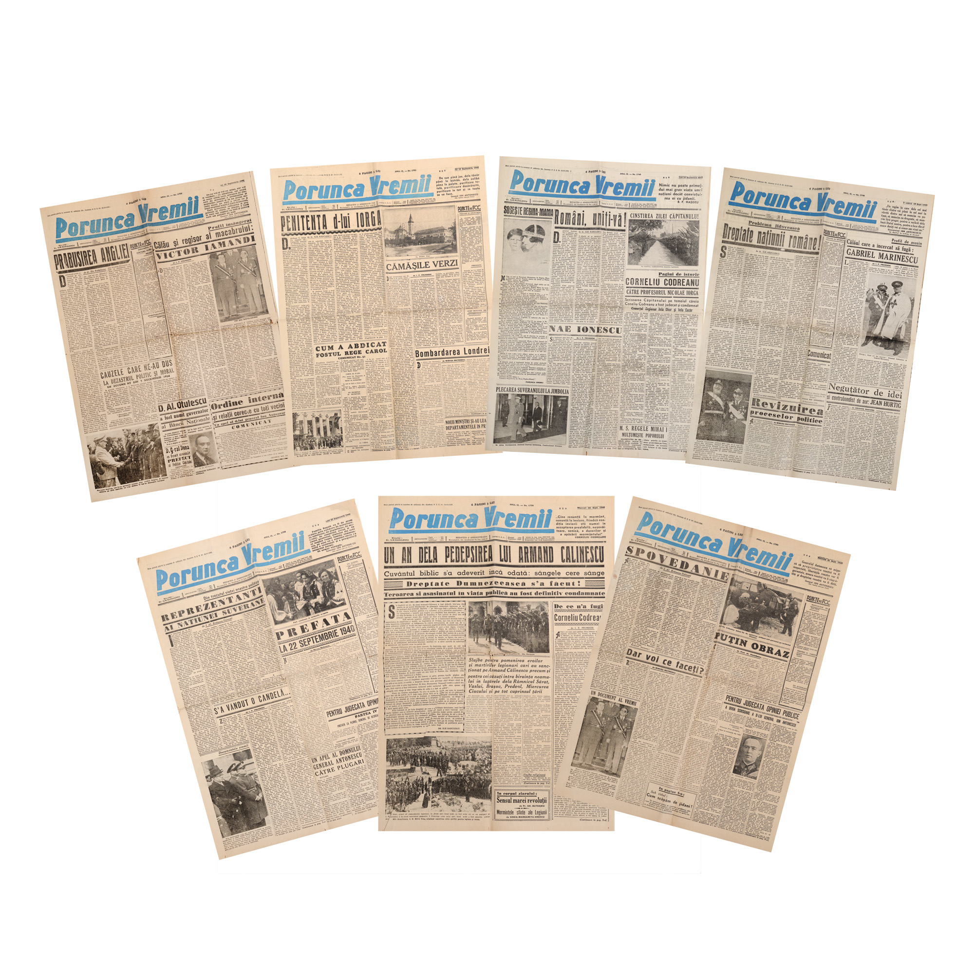 Set of seven editions of "Porunca vremii" ("Commandment of the time") newspaper, September 15-24, 1940
