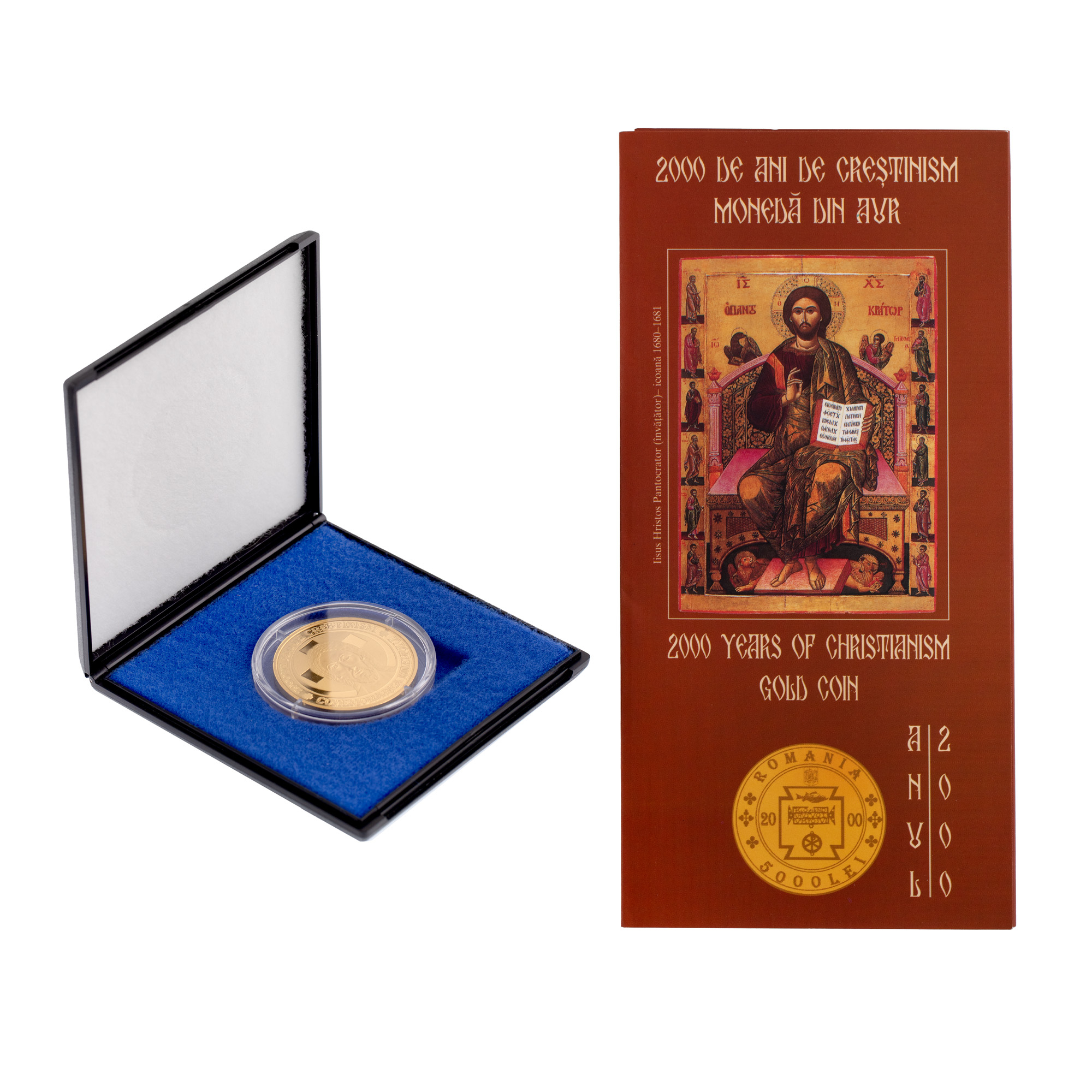 Commemorative coin of 5000 Lei, with certificate, 2000 years of Christianity, 1000 pieces circulation, gold
