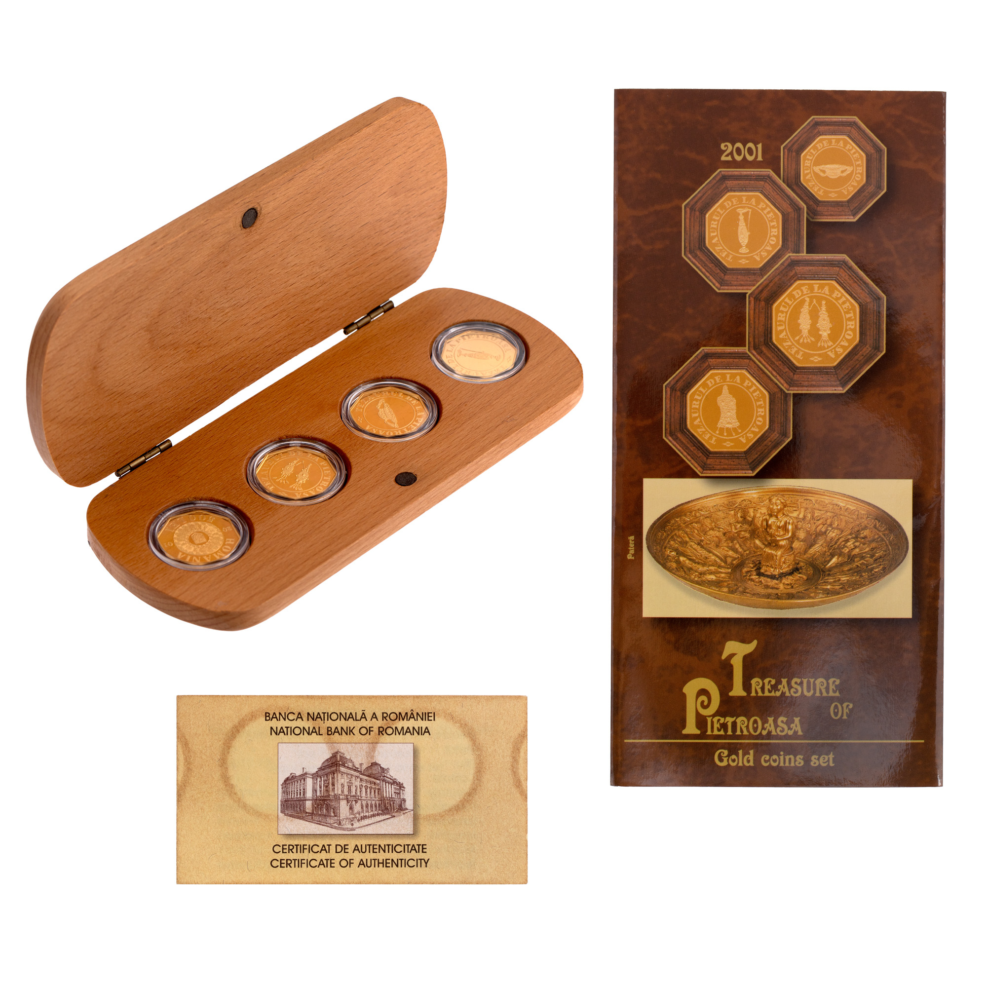 Commemorative coin set NBR, with certificate, Pietroasa hoard, 250 circulation, gold