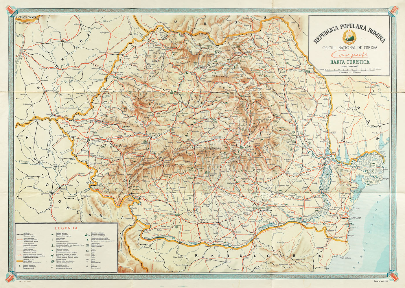 Harta turistică a Republicii Populare Române, O.N.T., 1958