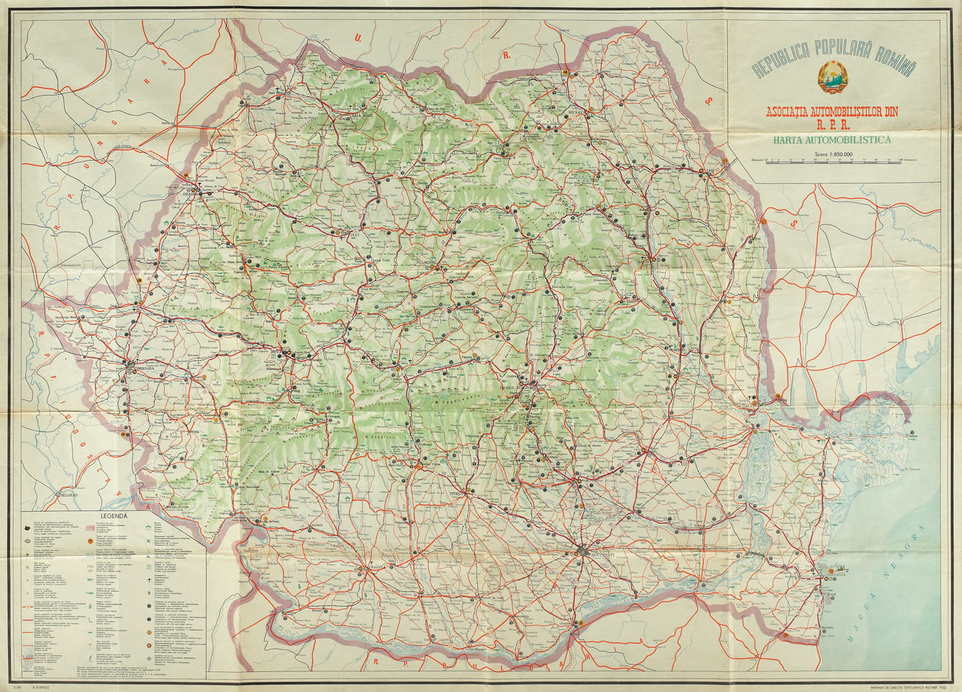 Harta automobilistică a Republicii Populare Române, 1960