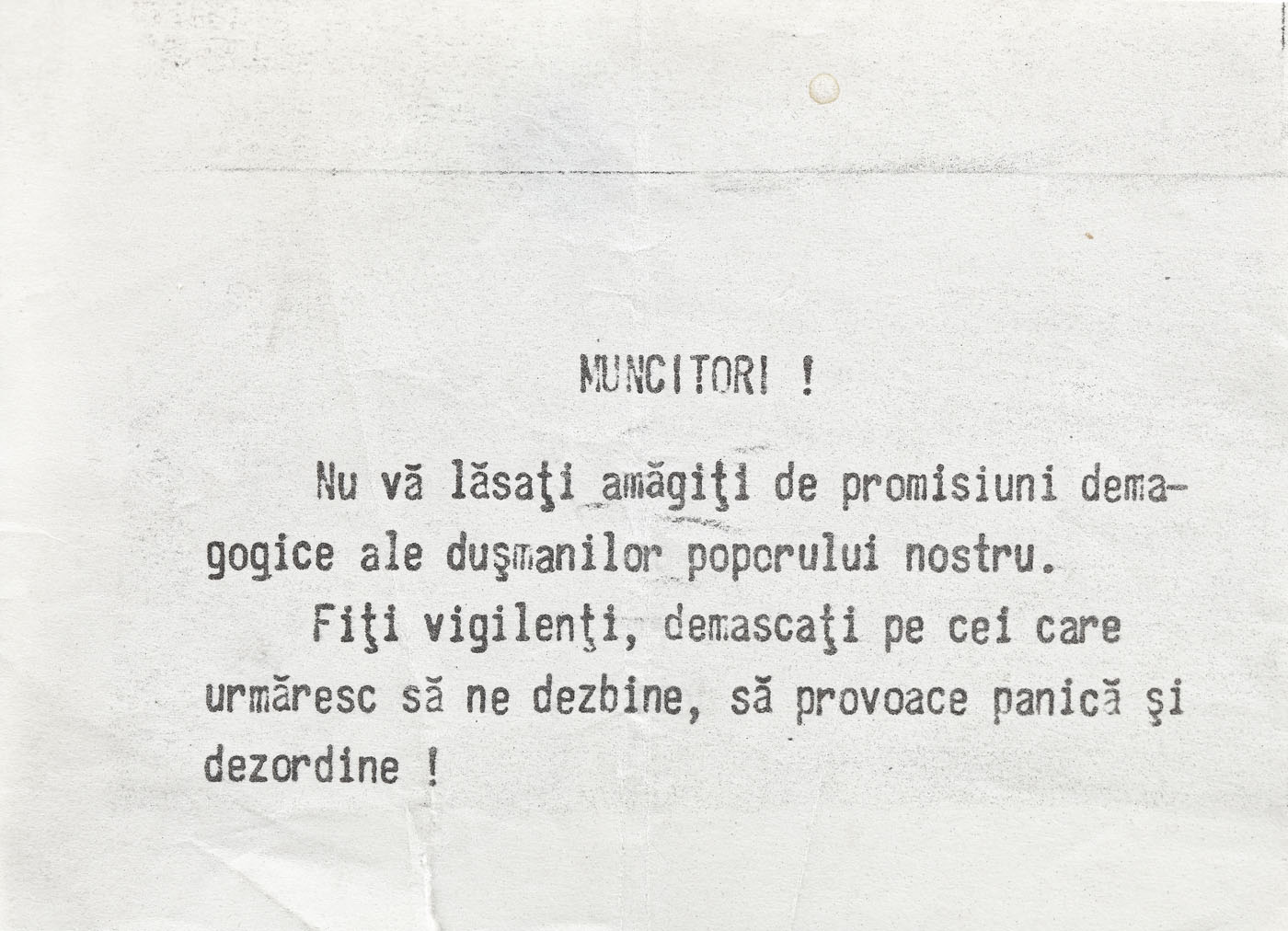 Flyer aruncat din elicopterul cu care a fugit Nicolae Ceaușescu în 22 decembrie 1989