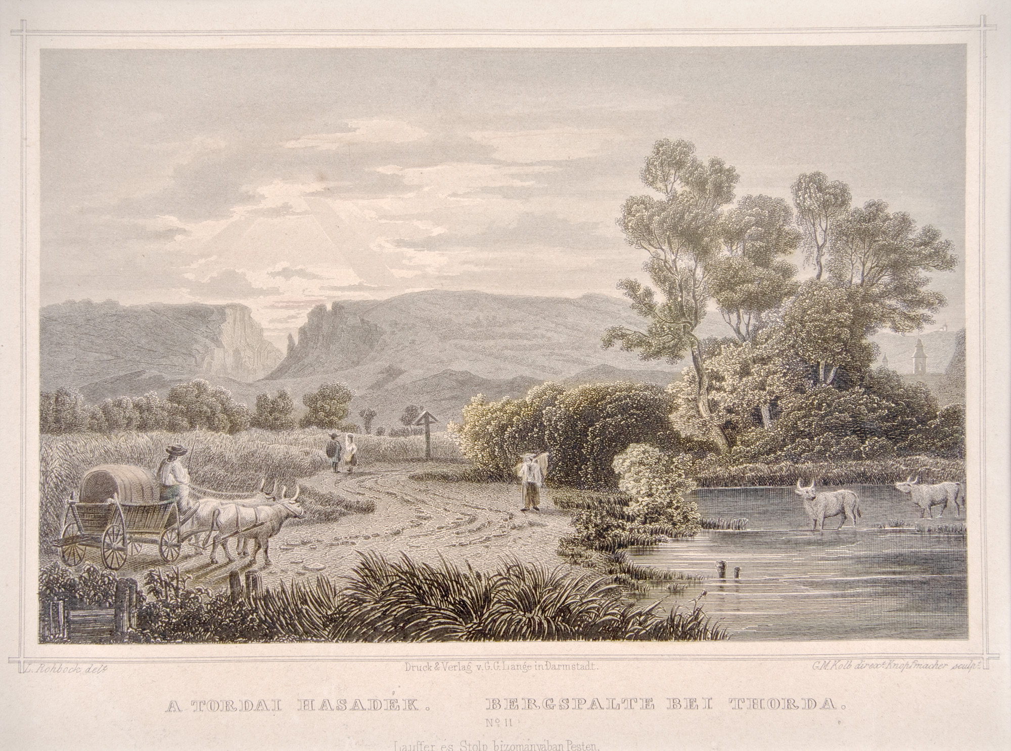 ‘Peisaj rustic din Turda’ (Rustic Landscape in Turda) lithography, Darmstadt, late 19th century