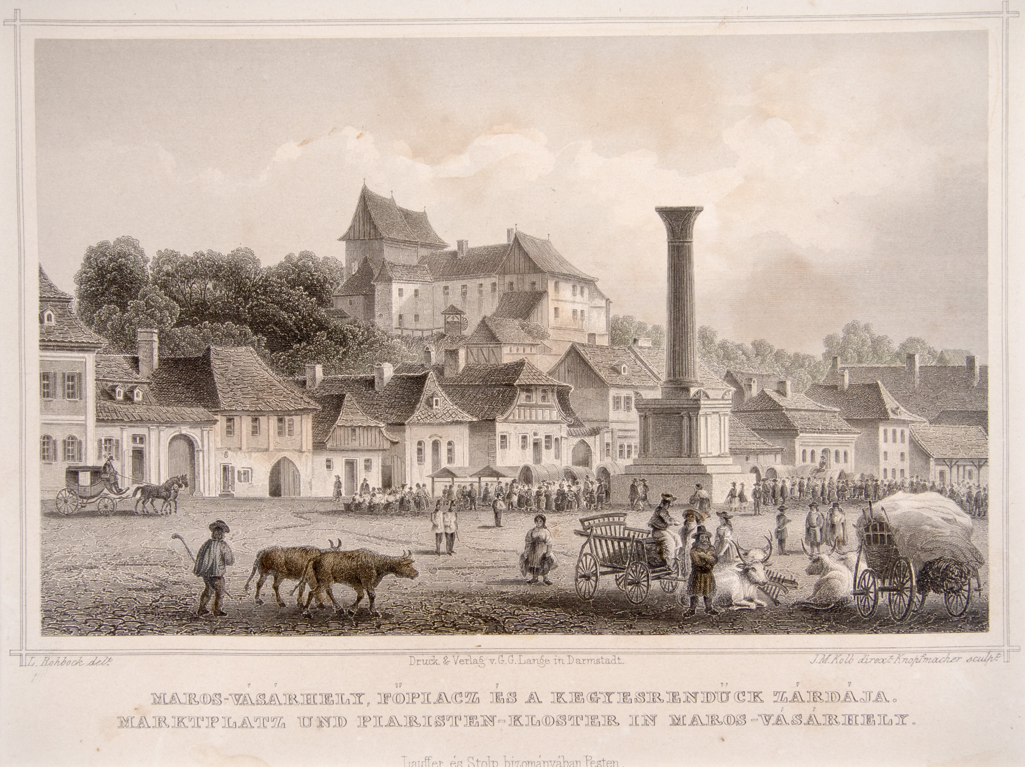 ‘Piața din Târgu Mureș’ (The Square in Târgu Mureș) lithography, Darmstadt, late 19th century