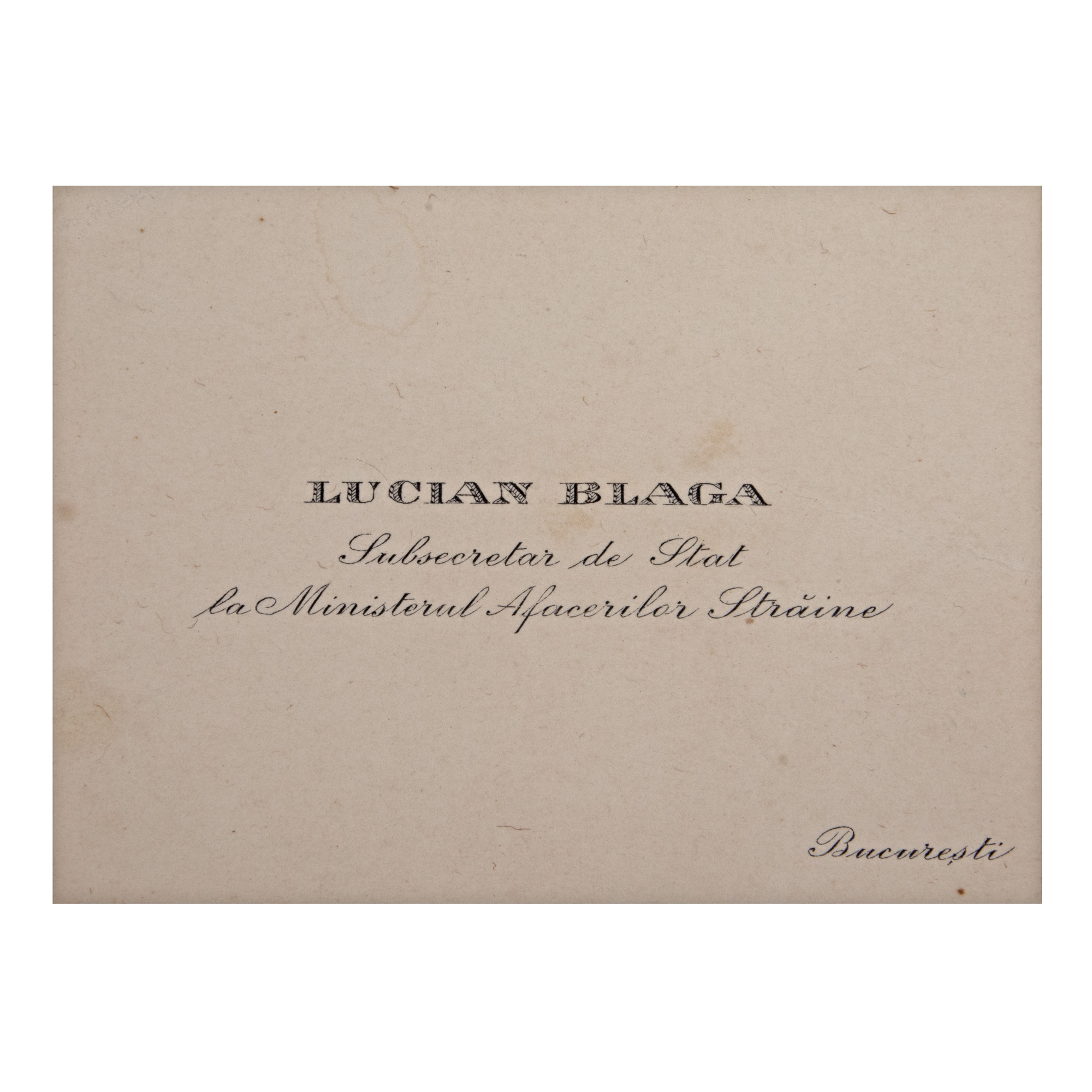 Address card of Lucian Blaga, Under-Secretary of State, Ministry of Foreign Affairs, approx. 1937