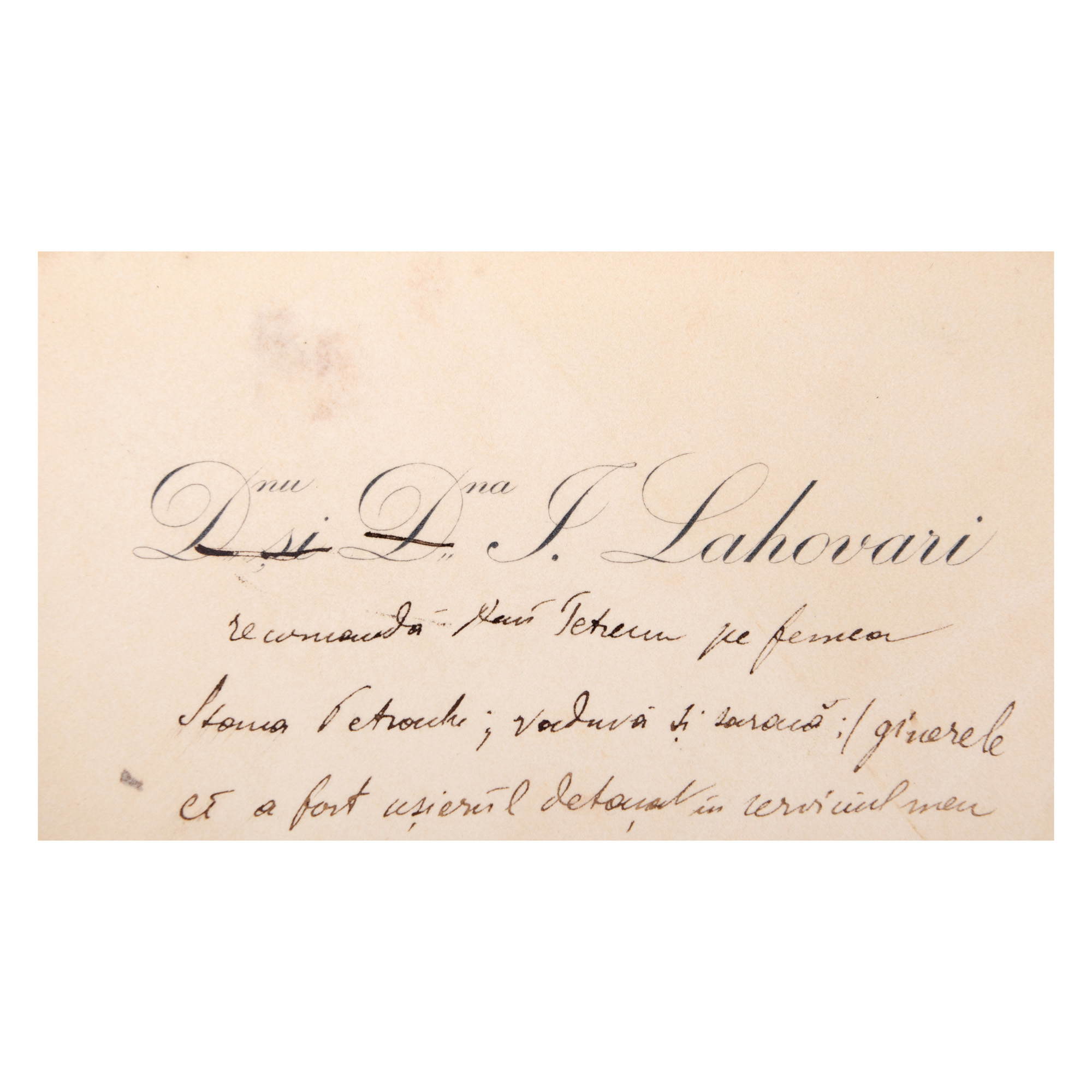 Address card of the Ion Lahovari couple (Martha Bibescu's parents), with handwritten notes, late 19th century