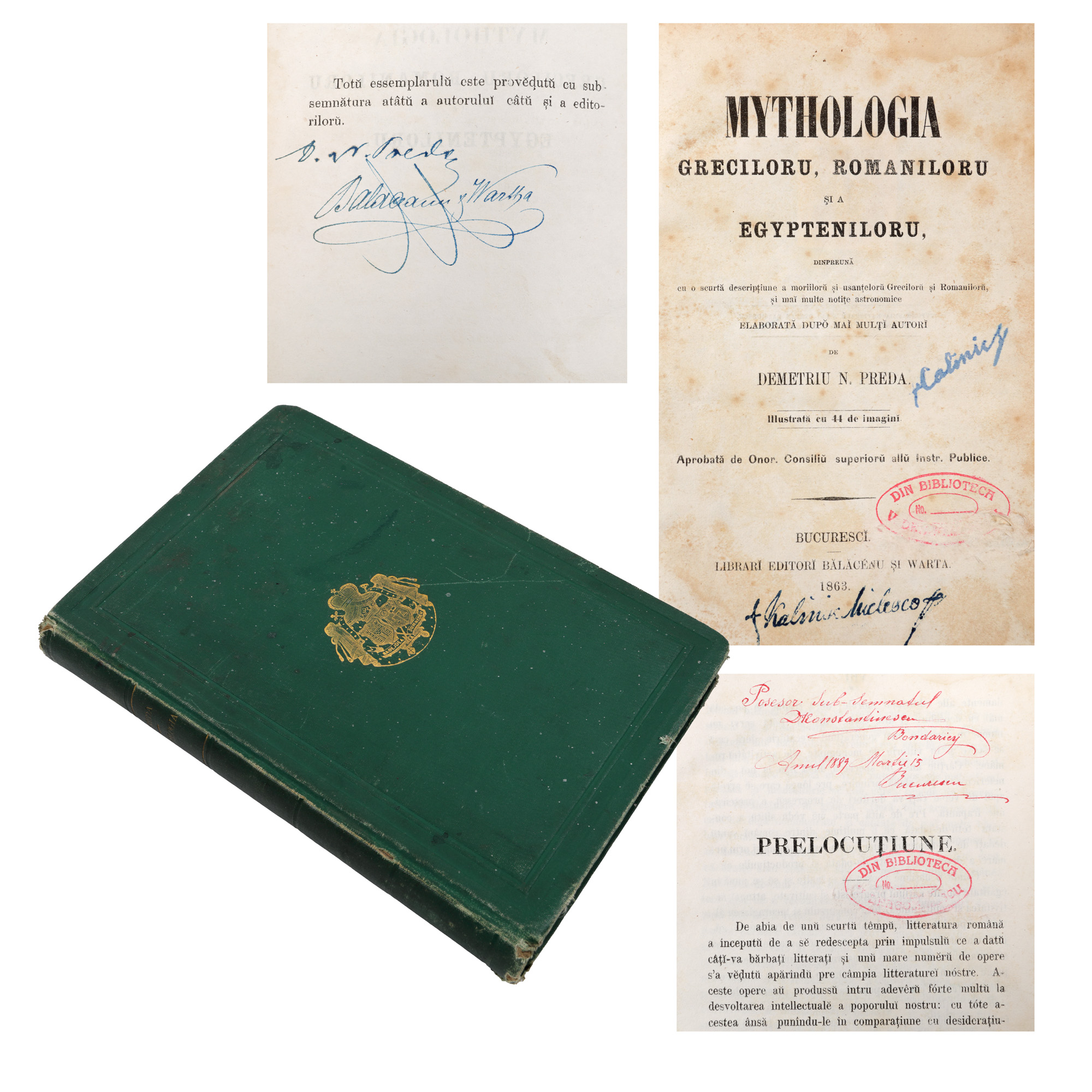 ‘Mitologia grecilor, romanilor și a egiptenilor’ (Greek, Roman and Egyptian Mythology), by Demetriu Preda, Bucharest, 1863, with numerous ex-libris
