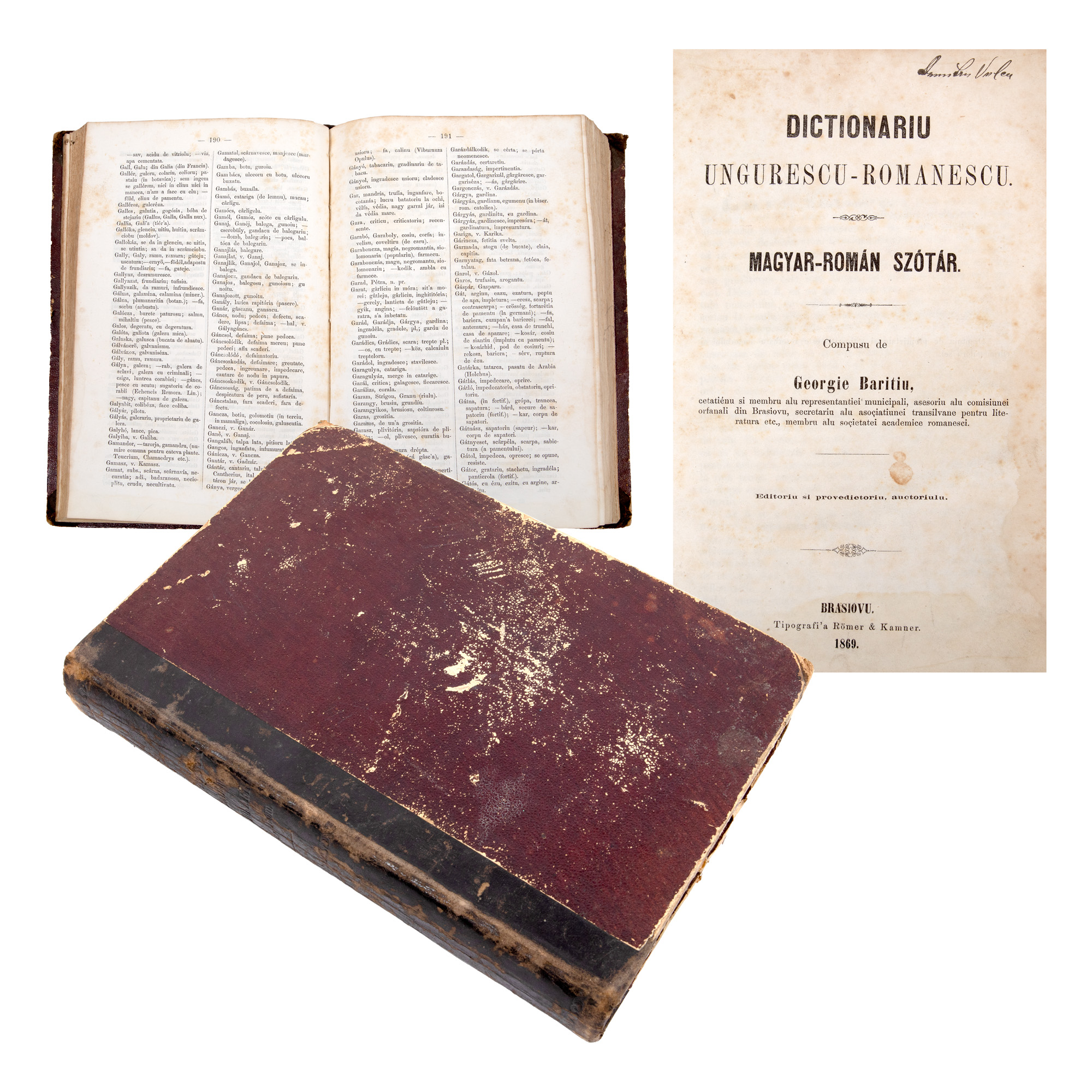 ‘Dicționar unguresc-românesc’ (Hungarian-Romanian Dictionary), by George Baritiu, Brasov, 1869