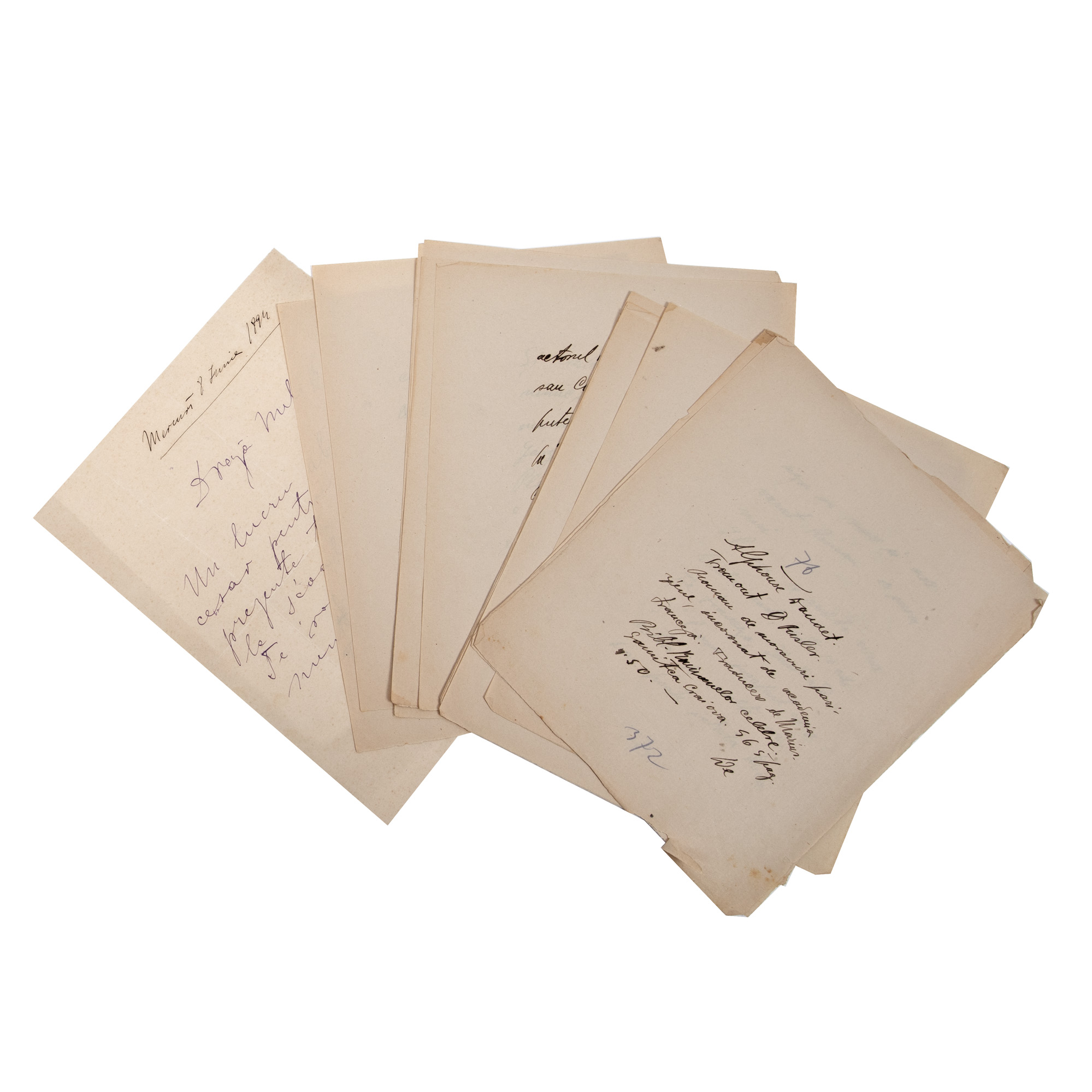Set of ‘Impresii de lectură’ (Lecture Impressions), by Cezar Petrescu in adolescence, 1908, and handwritten ticket to Professor Eugen Melik, July 8, 1894