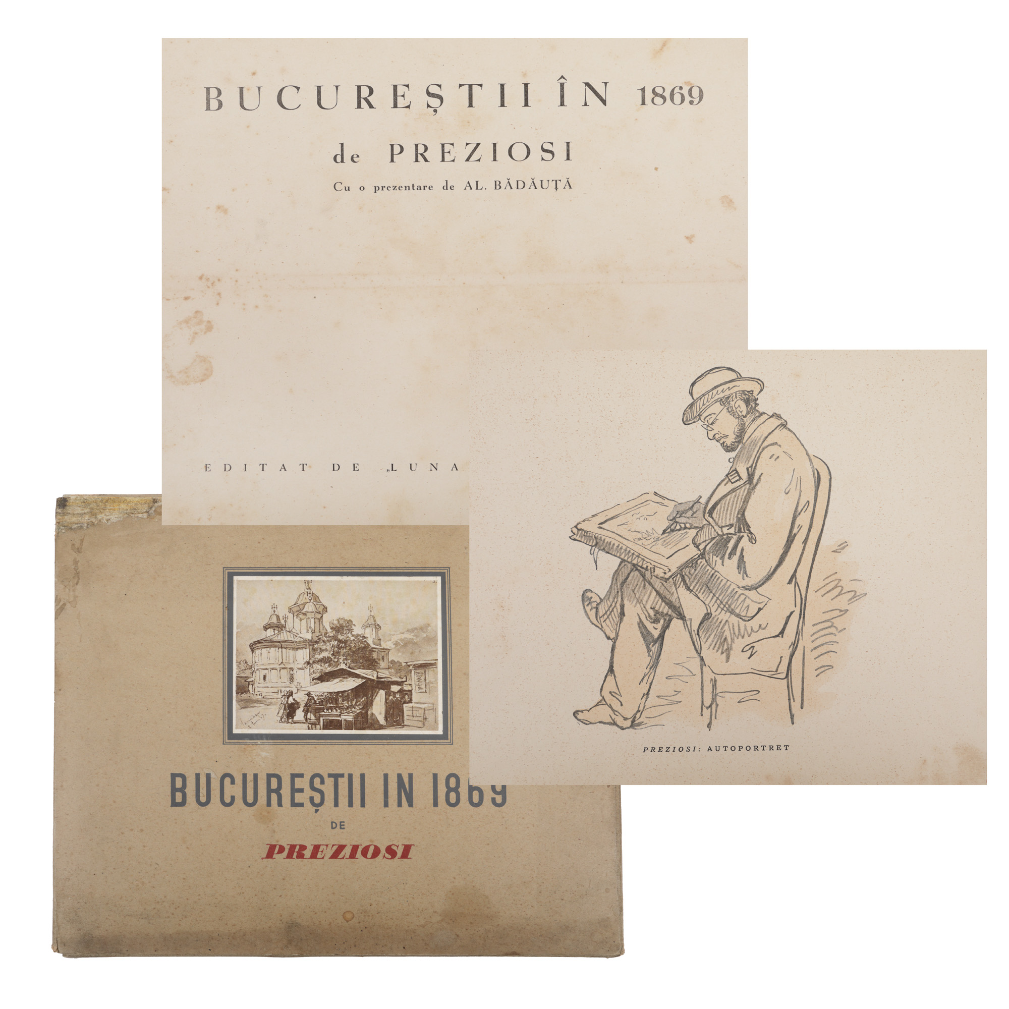 Album ‘Bucureștii în 1869’ (Bucharest in 1869), by Amedeo Preziosi, 1934, with 15 chromolithographs