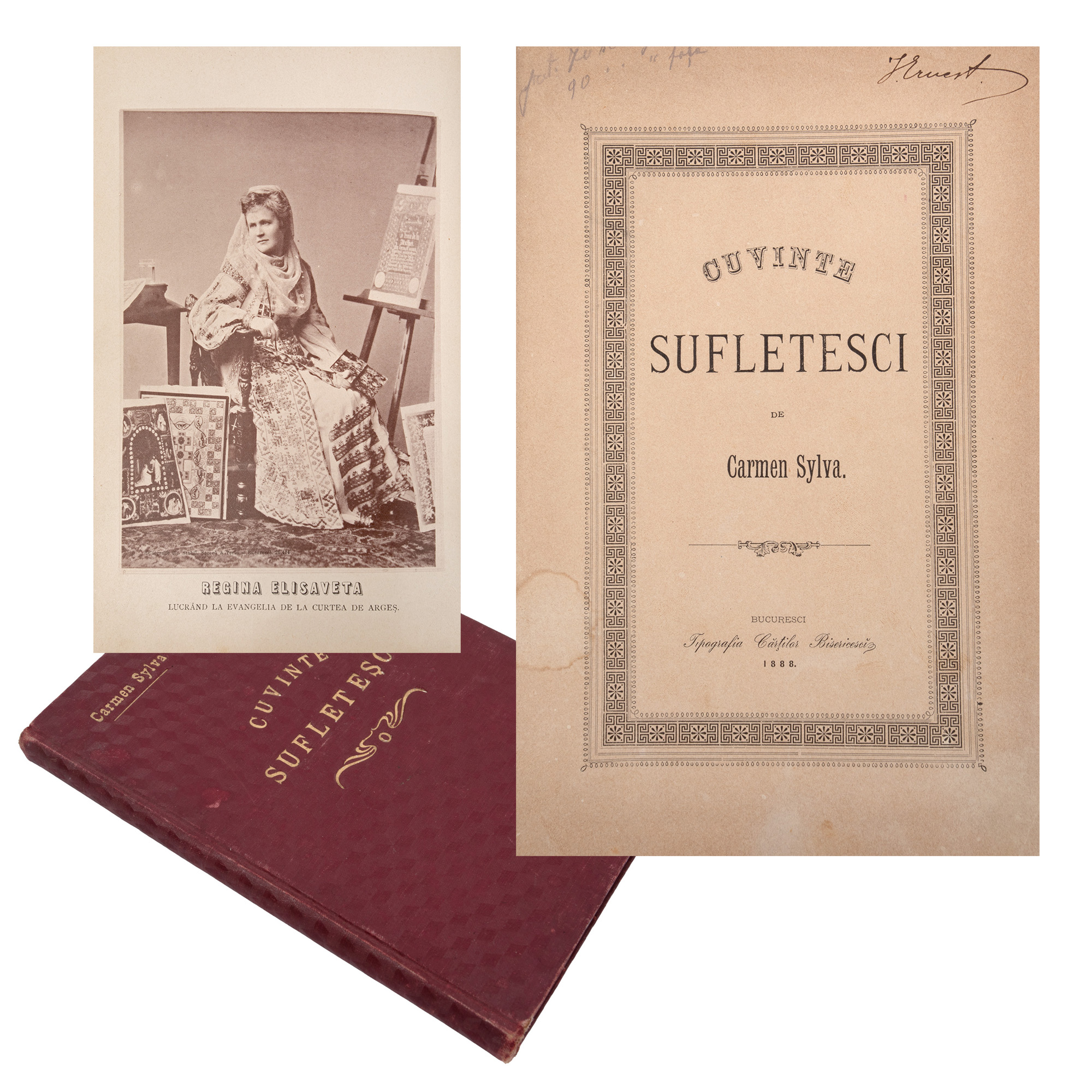 ‘Cuvinte sufletești’ (Soulful Words), by Carmen Sylva, Bucharest, 1888, with ex-libris