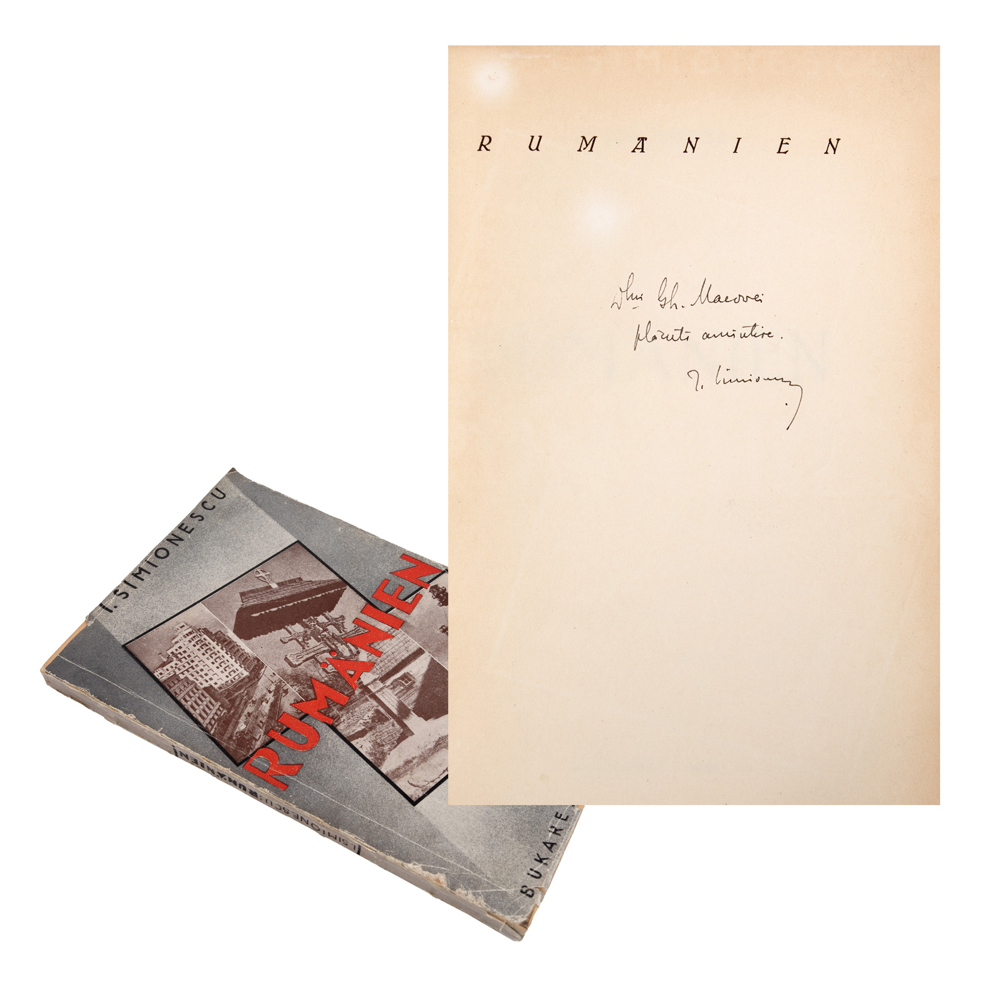‘România’ (Romania), by Ion Simionescu, in Deutch, Bucharest, 1942, with handwritten dedication of the author