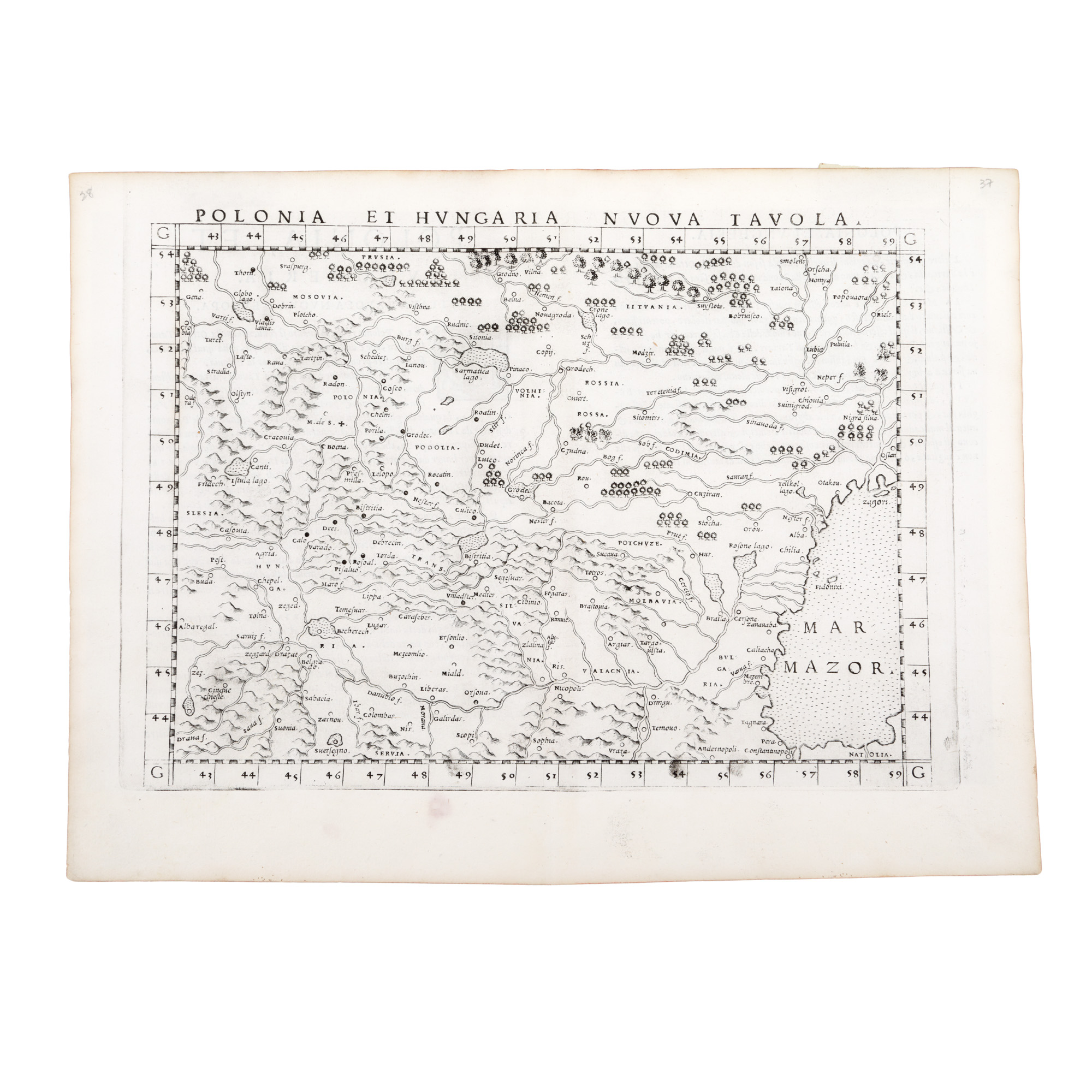 Map of Poland and Hungary, by Girolamo Ruscelli, Venice, 1561