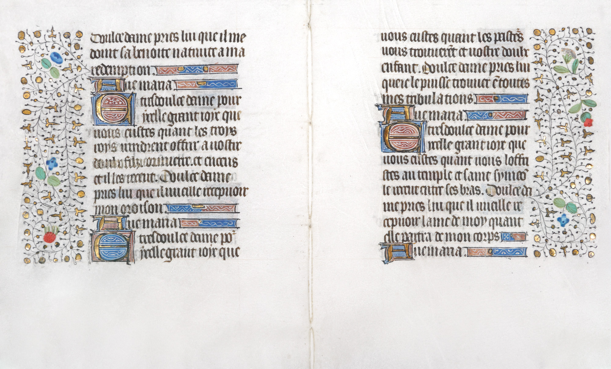 Manuscript sheet, illuminated with gold lettering and floral decoration, from ‘Cartea orelor’ (Book of Hours), Latin, Central Europe, approx. 1450, collectible piece