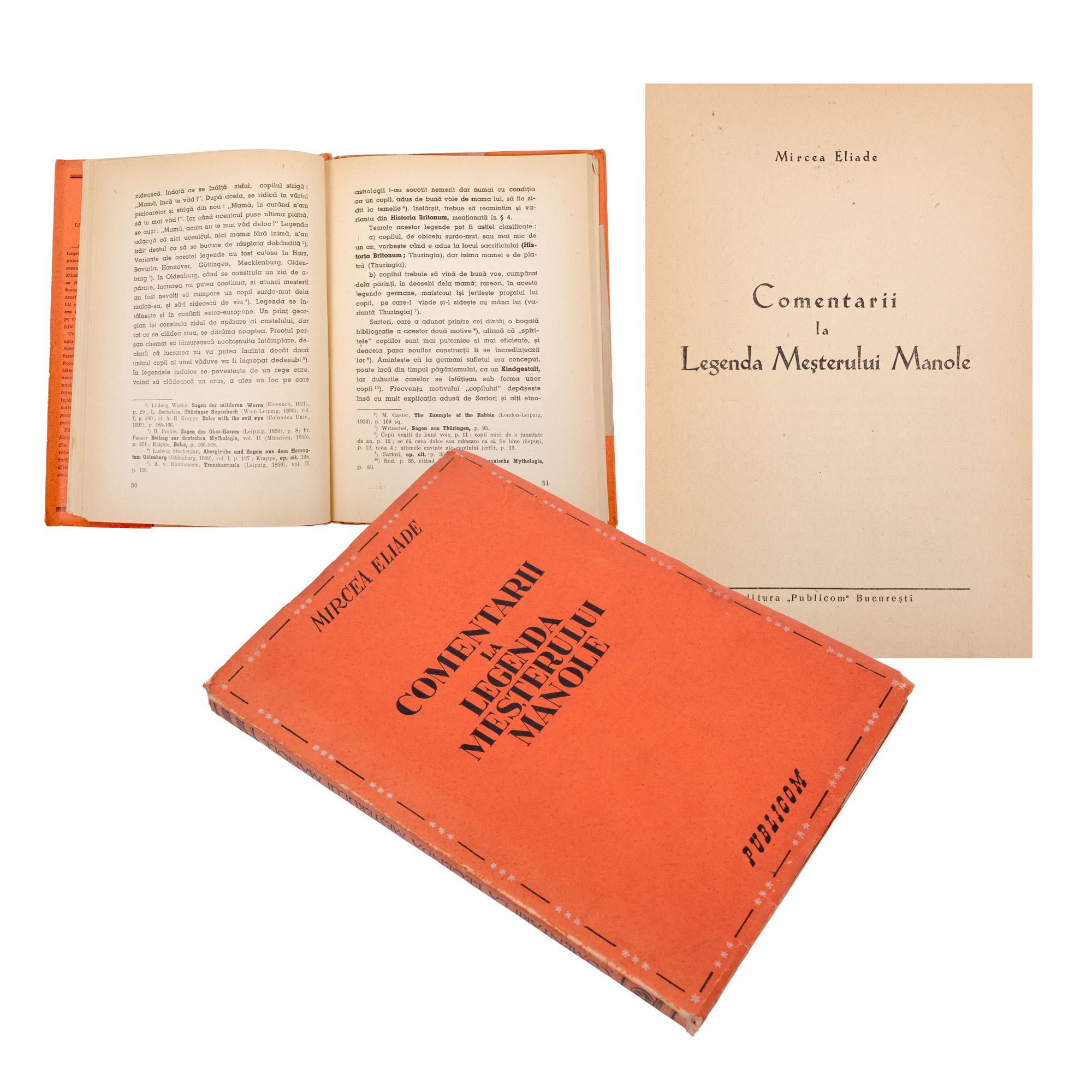 ‘Comentarii la legenda meșterului Manole’ (Comments on Master Manole Legend), by Mircea Eliade, princeps edition, Bucharest, 1943