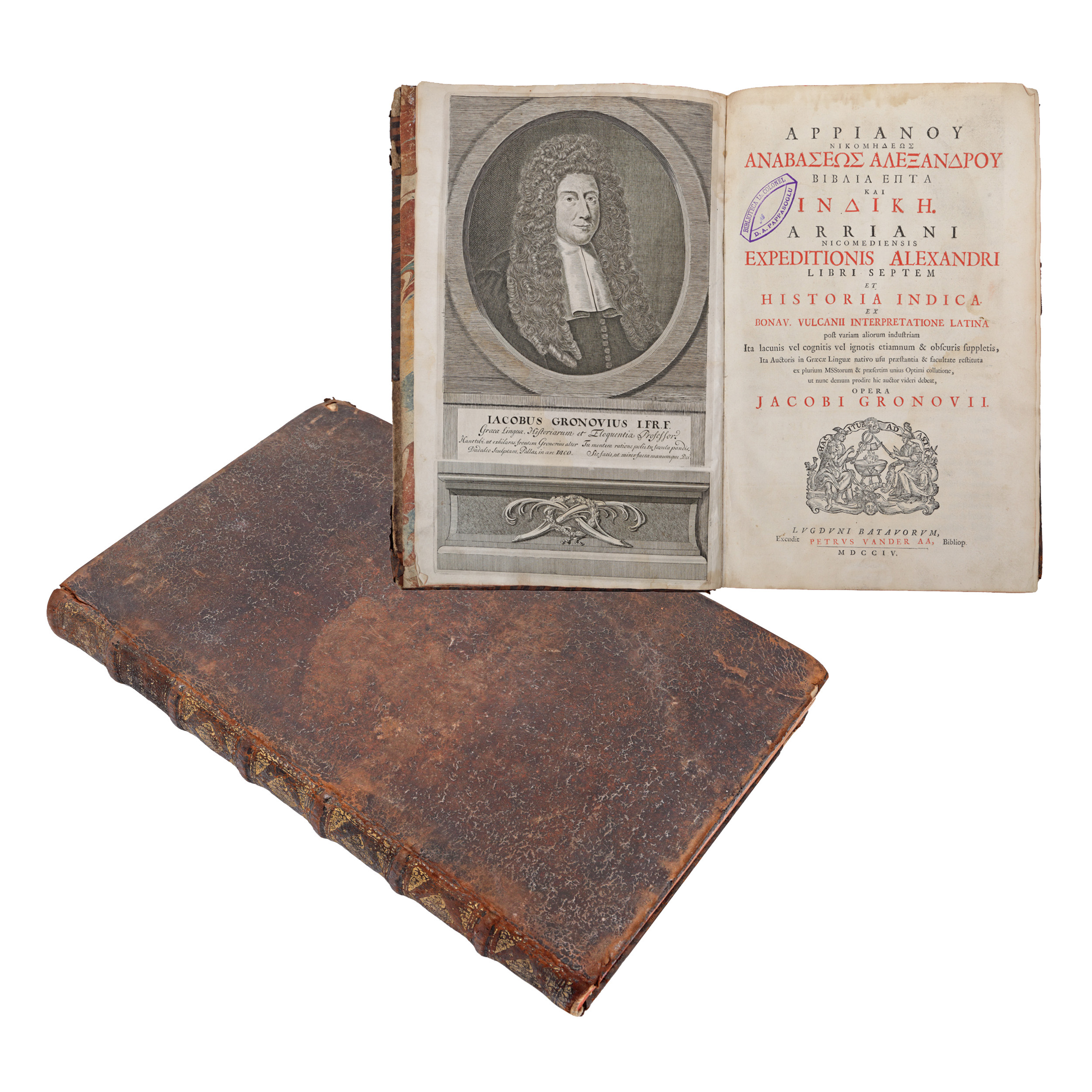 ‘Viața lui Alexandru cel Mare’ (The Life of Alexander the Great), by Jacobus Gronovius, after Arrian from Nicomedia, bilingual Latin-Greek edition, Leiden, 1704, with ex-libris of the Colonel Dimitrie A. Pappasoglu, collectible piece