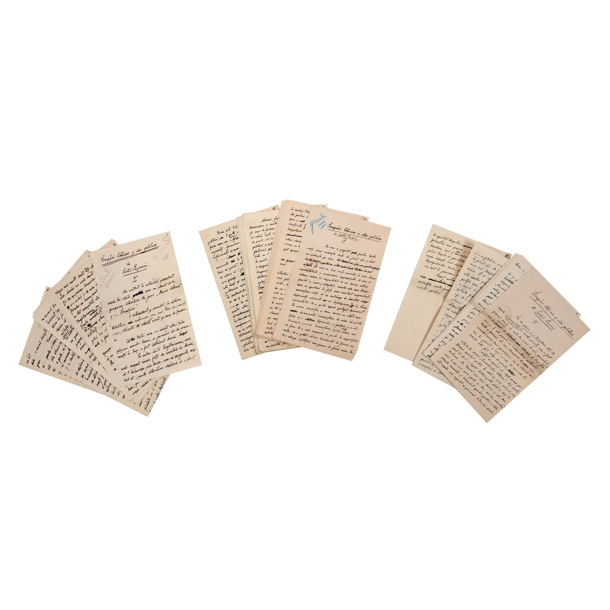 Set of three manuscripts of ‘Grupări literare și idei politice’ (Literary Groups and Political Ideas), by Sextil Pușcariu