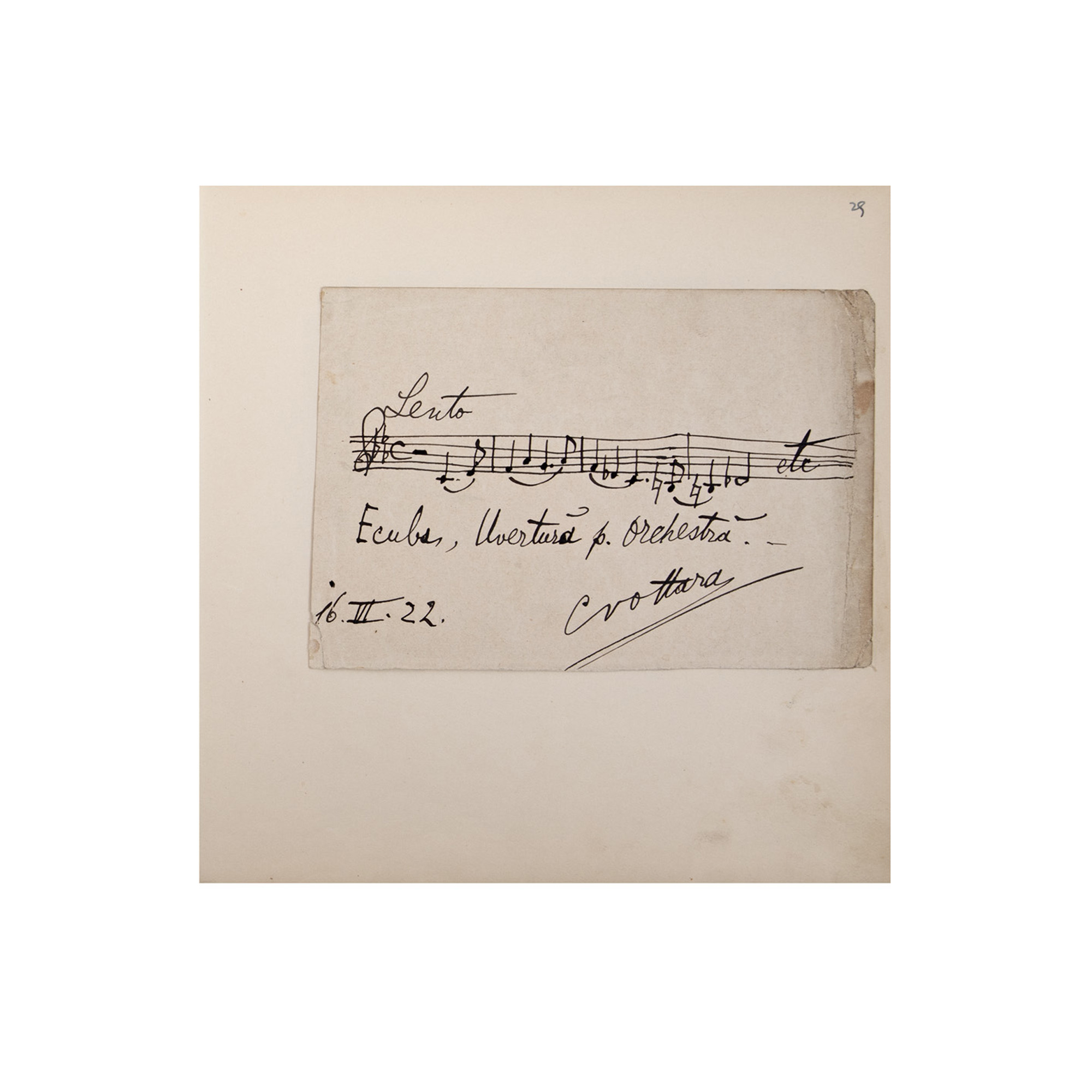 Partitură olografă, autor muzicianul Constantin C. Nottara, fiul actorului omonim, 16 iunie 1922, cu semnătura olografă a compozitorului