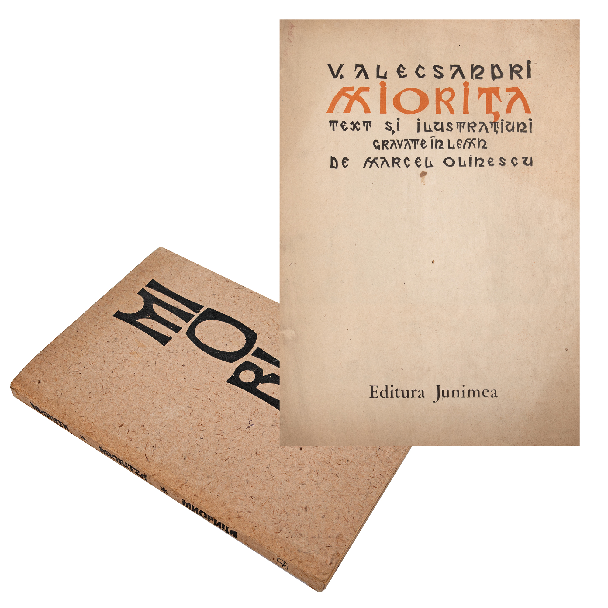 Set of ‘Miorița’, bibliophile and multilingual edition, Romanian, English, French, Russian and Spanish, 1972, uncut copy, and ‘Miorița’ with woodcuts by Marcel Olinescu, Iasi, 1984
