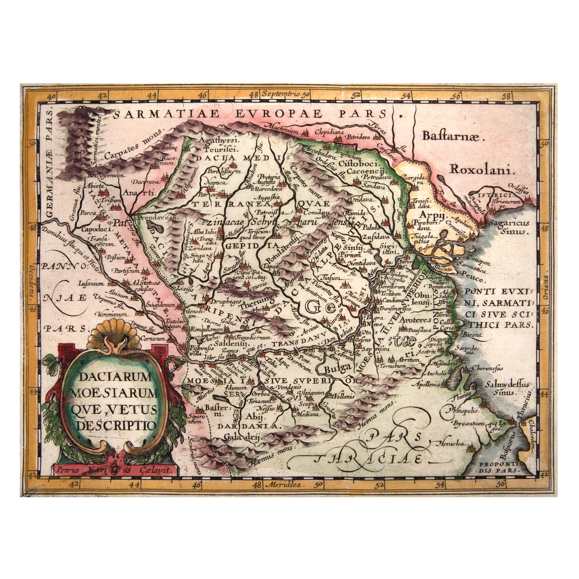 Map of Dacia and Moesia,by Philip Cluver, 1661