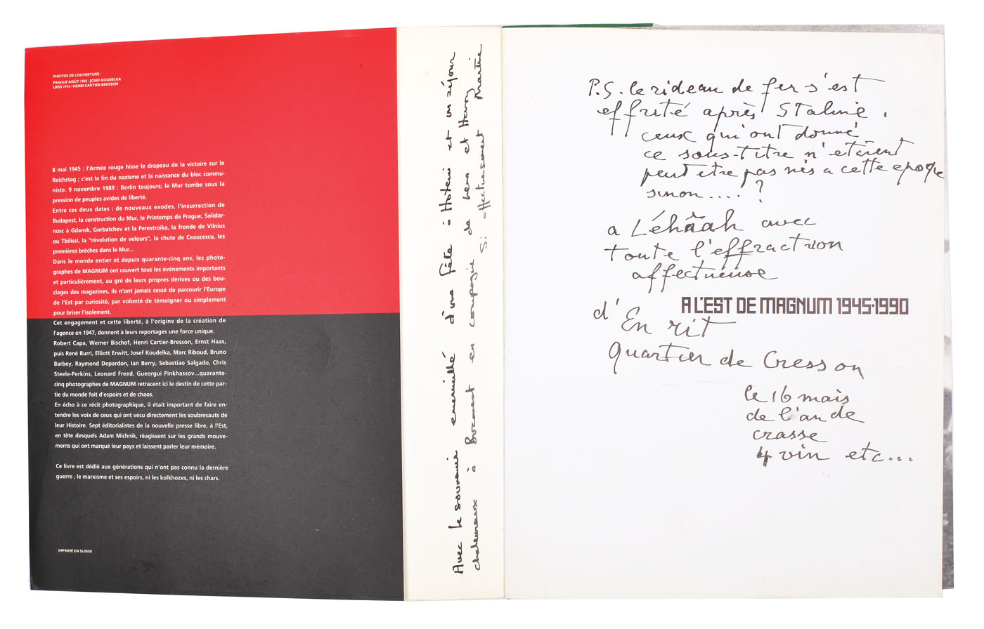 "A l'est de magnum 1945-1990" photo album, with the holograph dedication of Henri Cartier-Bresson to Lena Constante and Harry Brauner