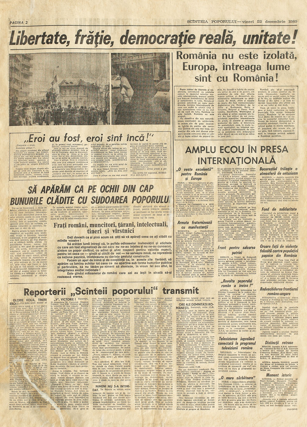 Ziarul "Scânteia", ediţie specială, 22 decembrie 1989