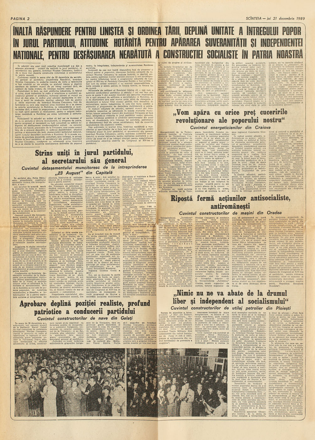 Ziarul "Scînteia", joi 21 decembrie 1989