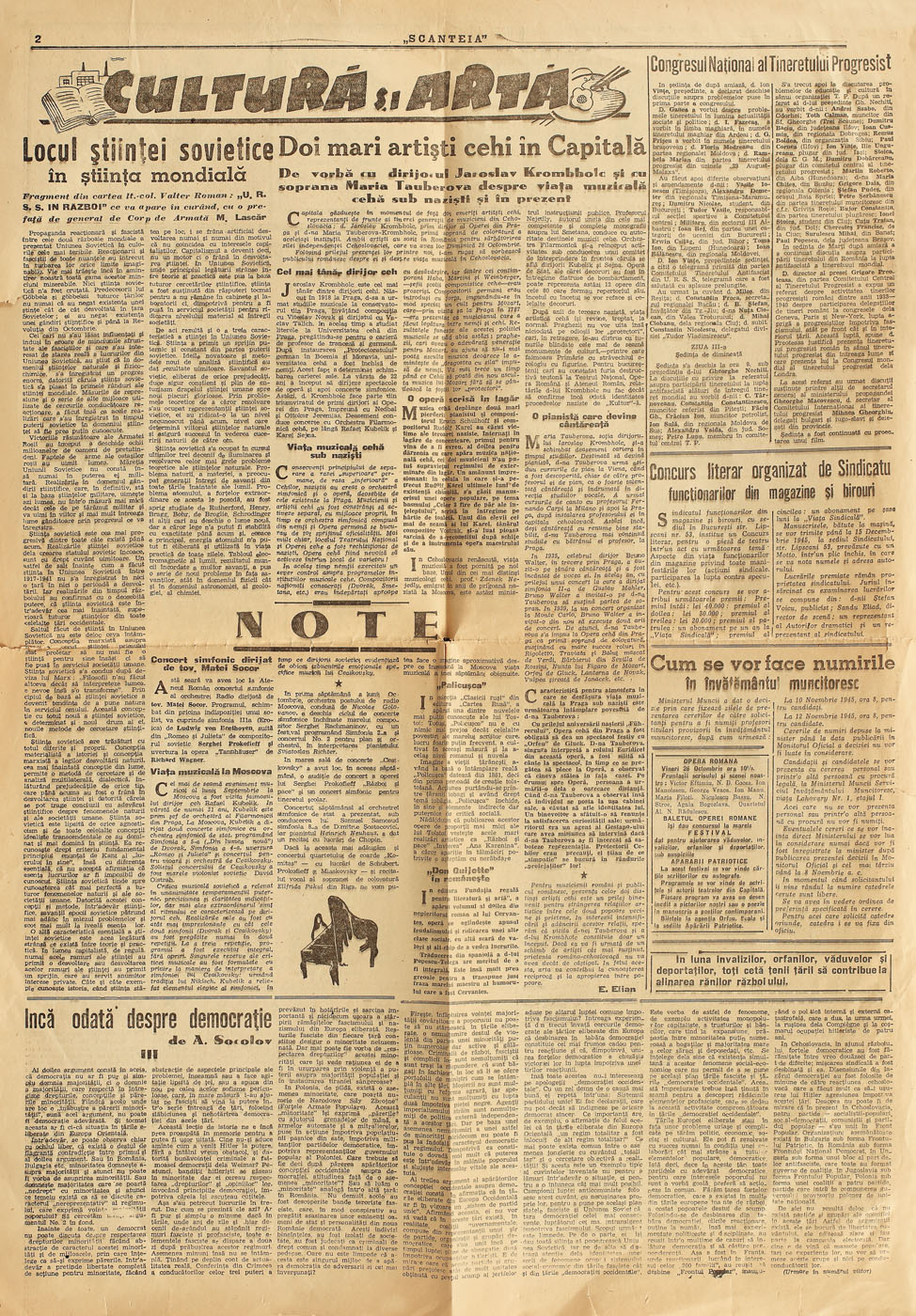 Ziarul "Scînteia", ilustrând pe prima pagină fotografiile membriilor Comitetul Central al P.C.R. (Gheorghe Gheorghiu-Dej, Ana Pauker, Nicolae Ceaușescu etc.), 26 octombrie 1945