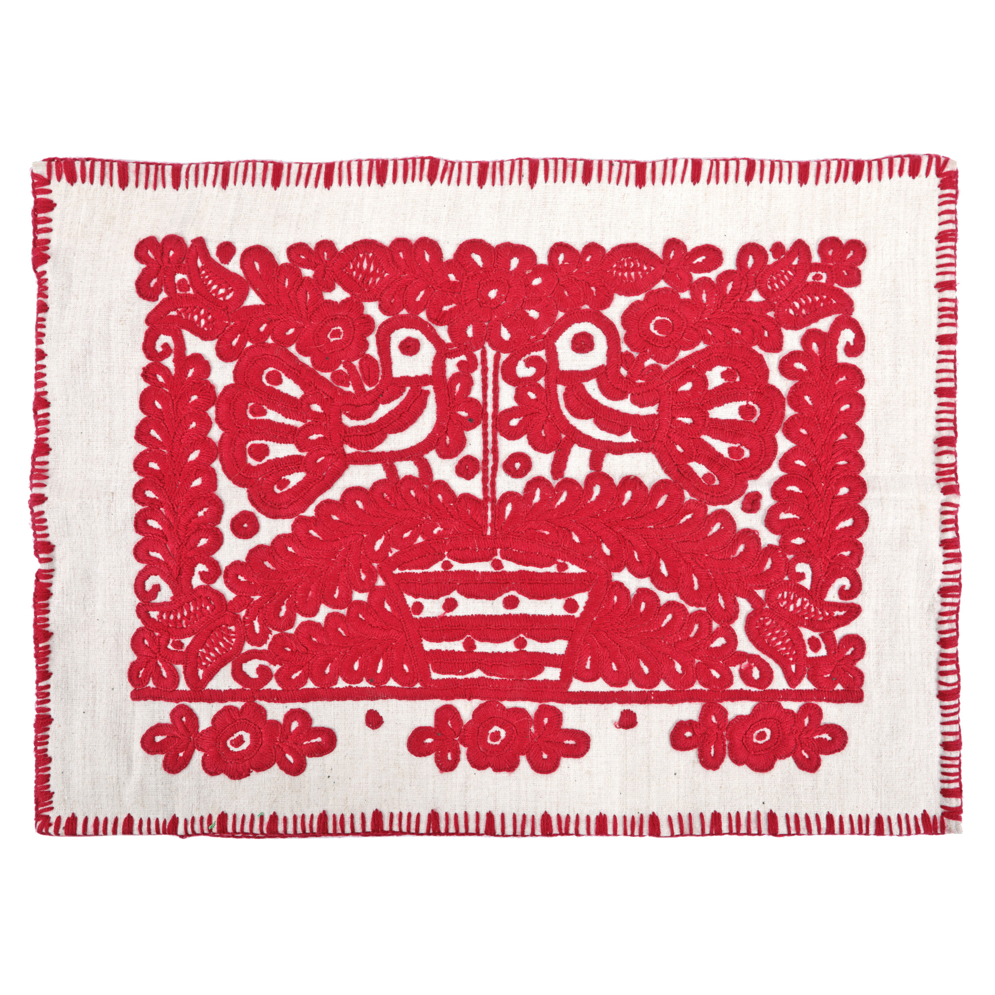 Față de pernă maghiară, brodată cu motive vegetale, Bihor, perioada interbelică