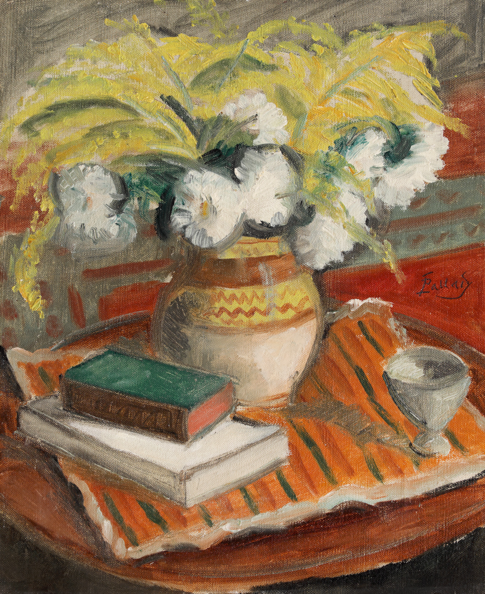 Still Life with Books and White Chrysanthemums