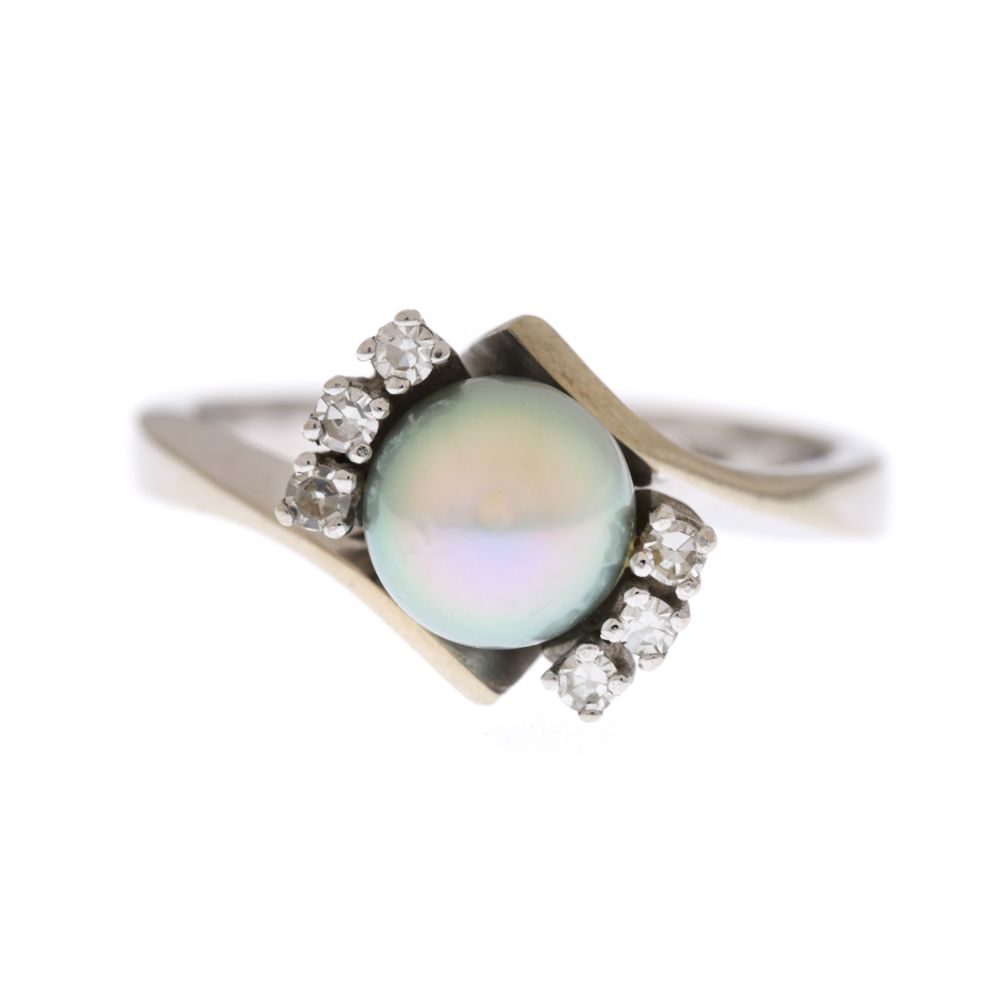 Christ ring, white gold, decorated with pearl and diamonds