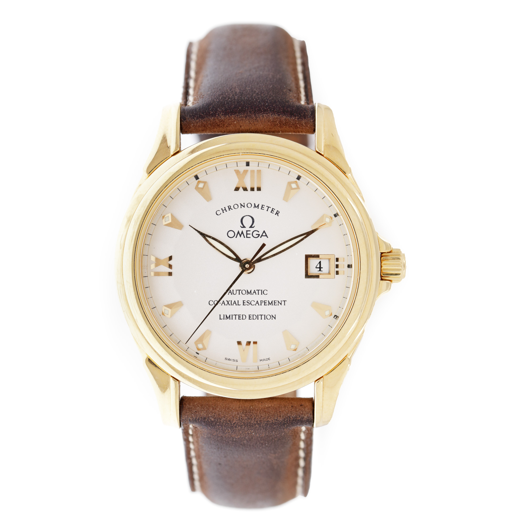 Ceas Omega DeVille Co-Axial, din aur, de mână, bărbătesc, însoțit de cutie service și factură