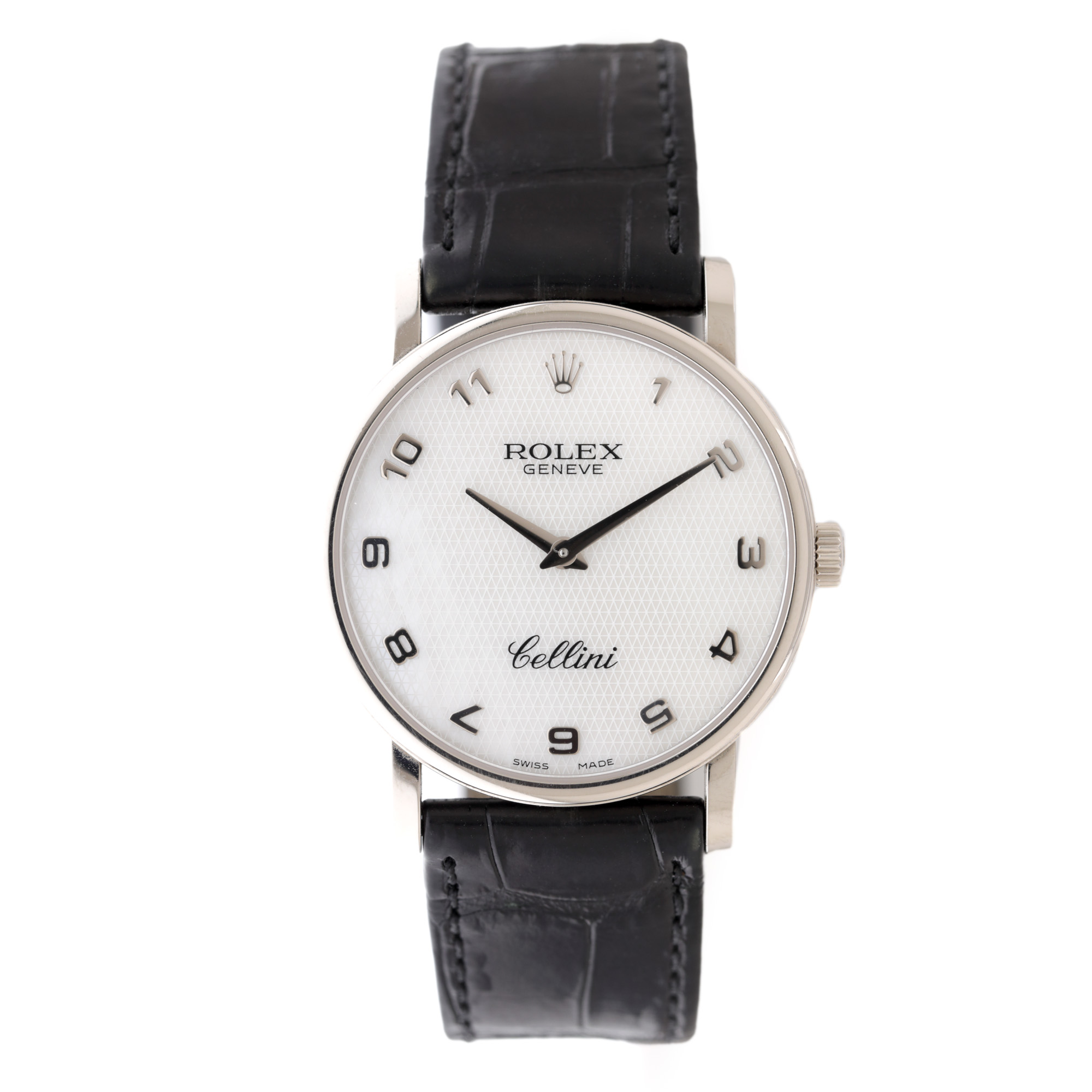 Ceas Rolex Cellini, din aur alb, de mână, unisex, în cutia originală, însoțit de accesorii și card de garanție