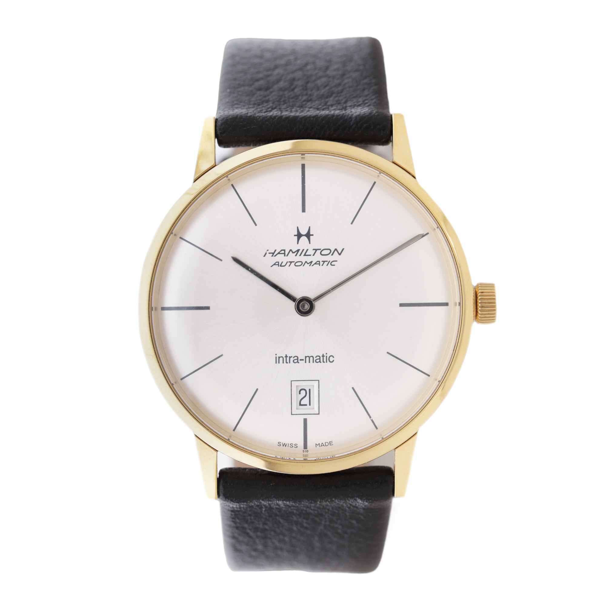 Hamilton Intra-matic wristwatch, gold-plated steel, men's, original box, guarantee card and instruction manual
