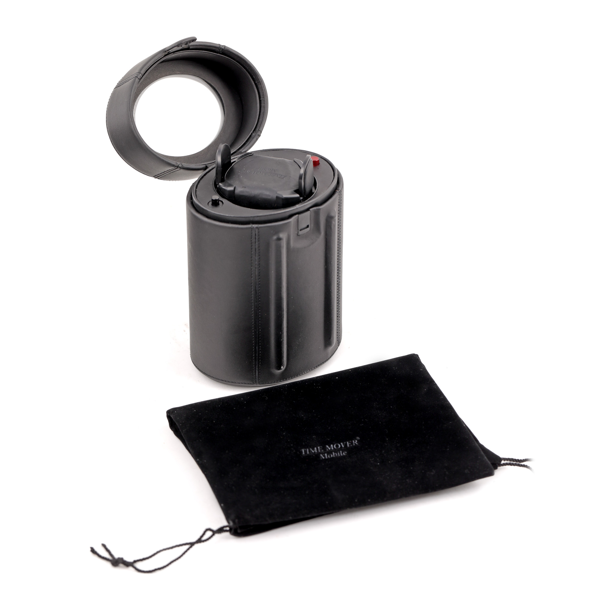 Dispozitiv electric Buben & Zorweg Time Mover Mobile pentru întoarcerea ceasurilor automatice, însoțită de ambalajul original, card de garanție și husă