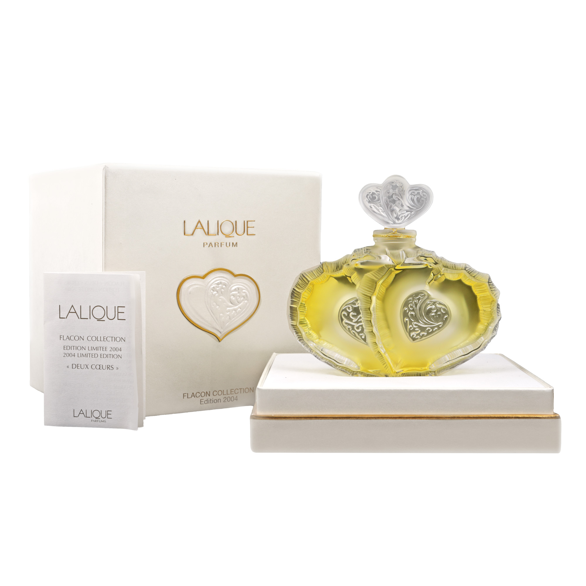 Flacon de parfum Lalique, Deux Cœurs, dedicat eternității destinelor comune, ediție limitată, 2004, în cutia originală, însoțit de certificat