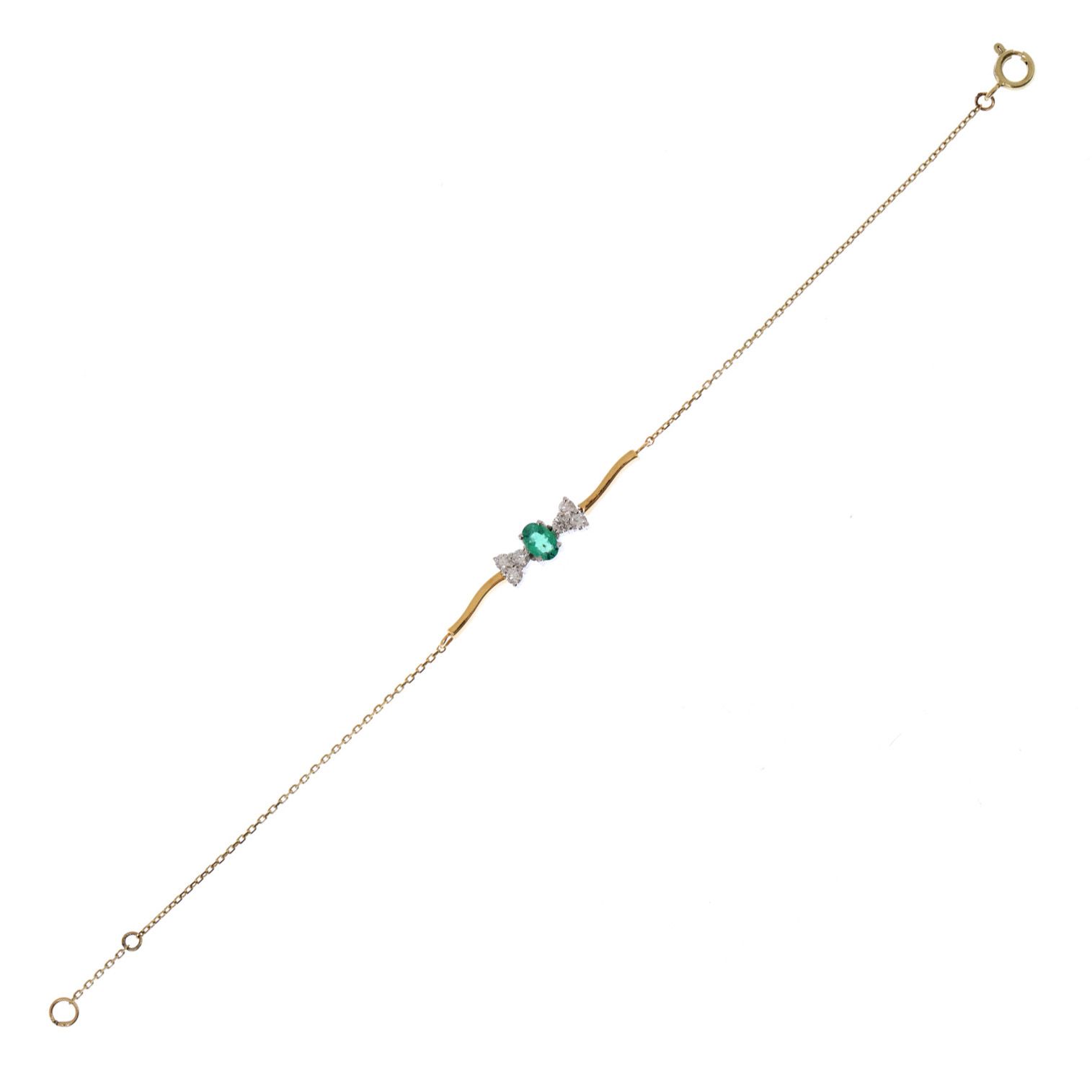 Two colour gold bracelet, adorned with emerald and diamonds