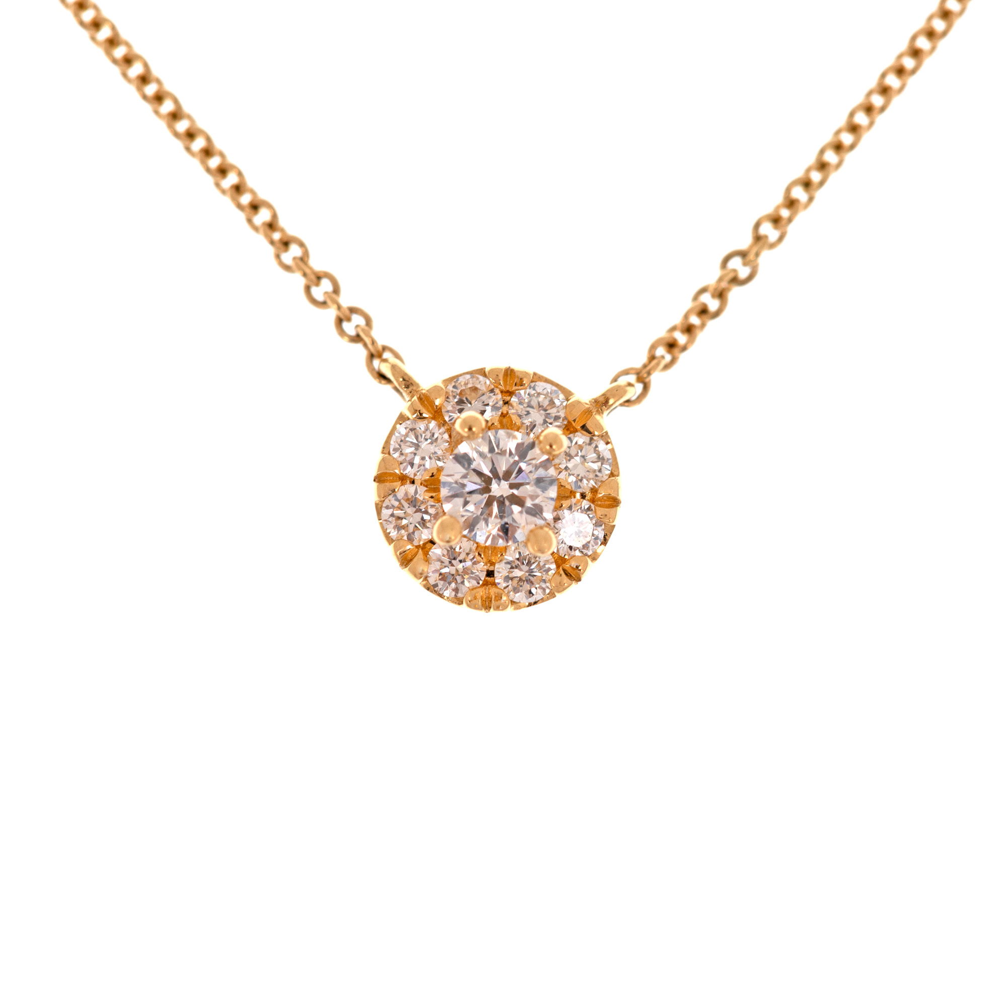 Gold necklace with pendant, adorned with diamonds
