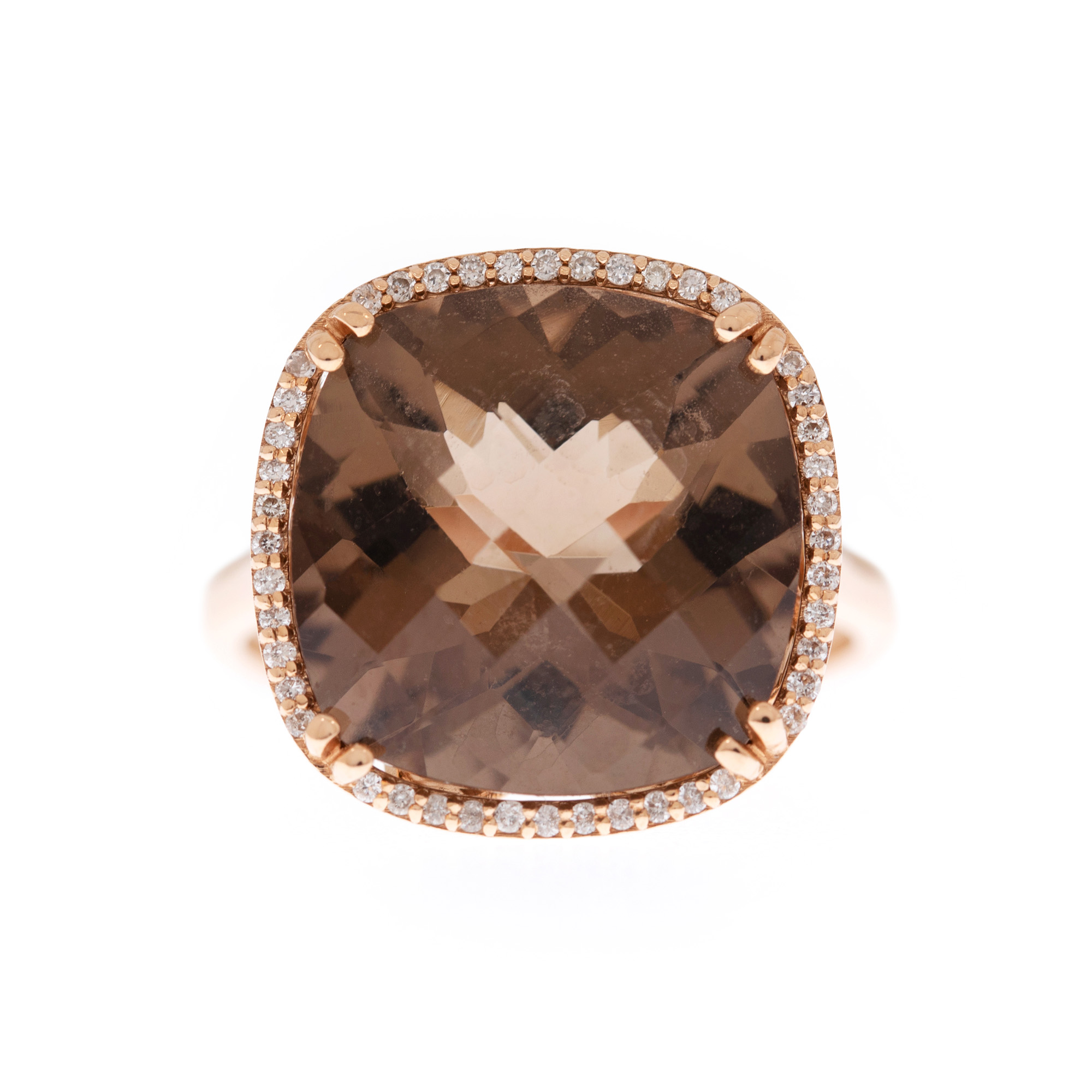 Gold ring, adorned with a smoky quartz in a diamond setting