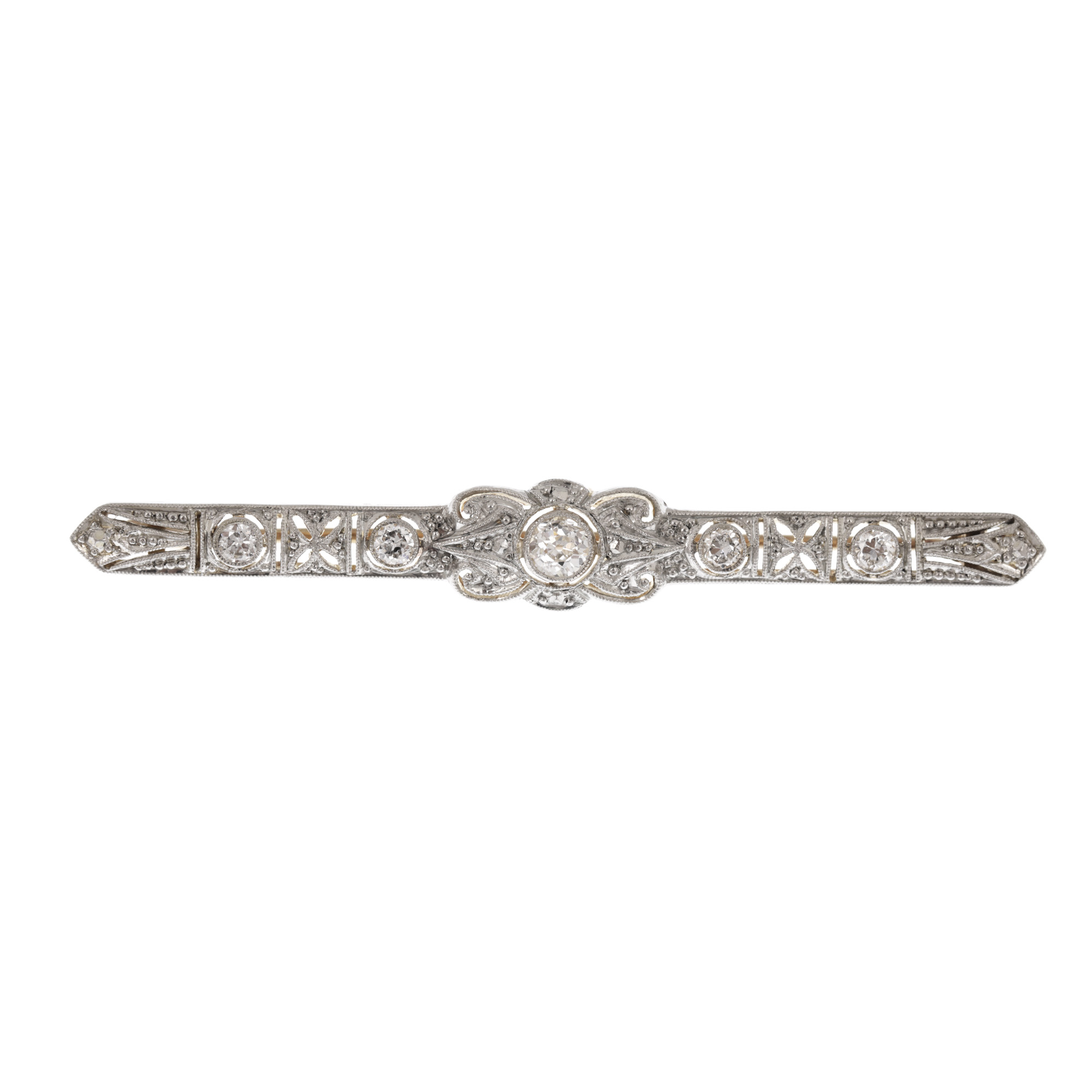 Broșă în stil Art Deco din aur și platină, decorată cu diamante 